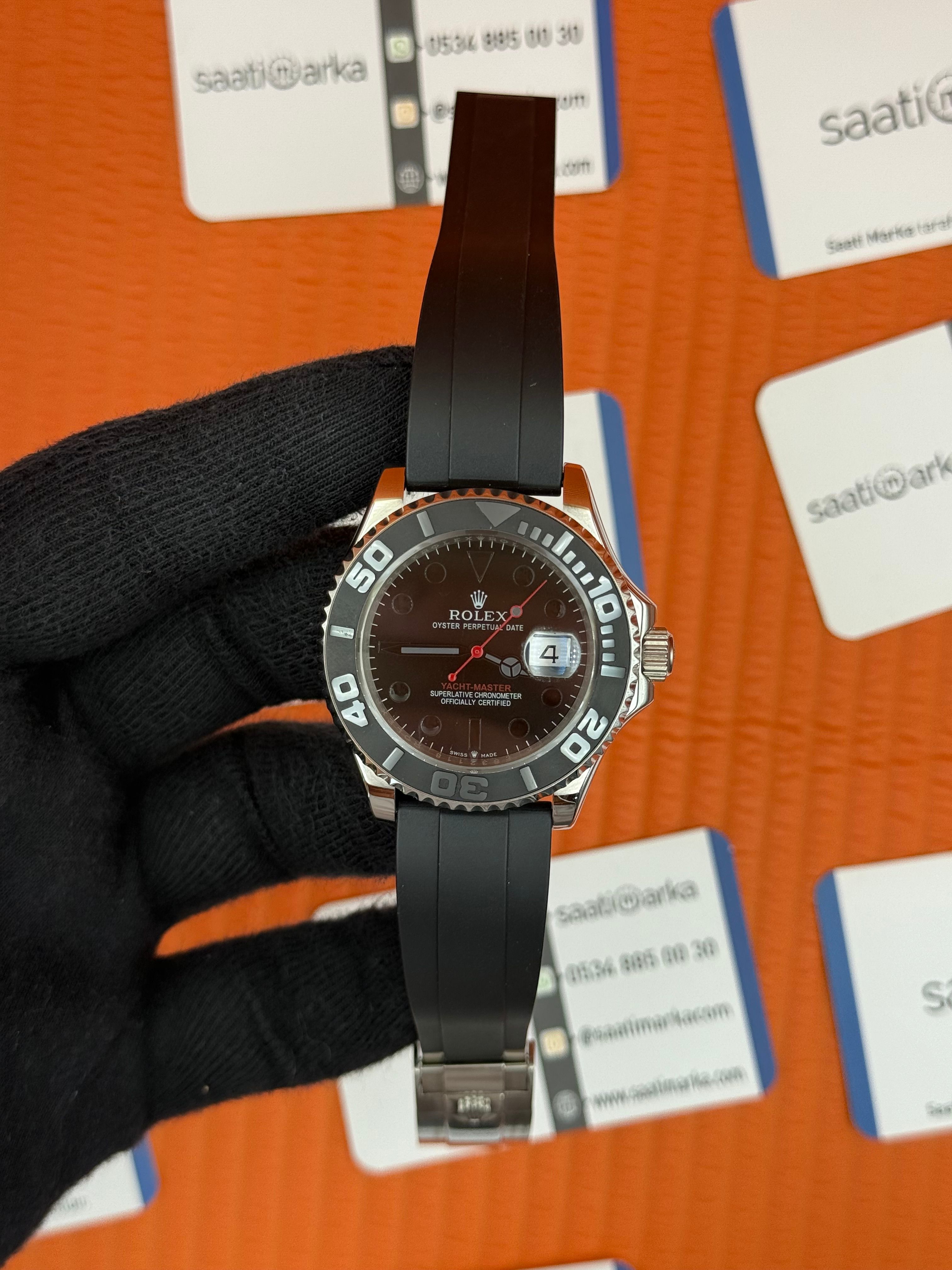 ROLEX Yacht Master black dial kauçuk siyah kordon
