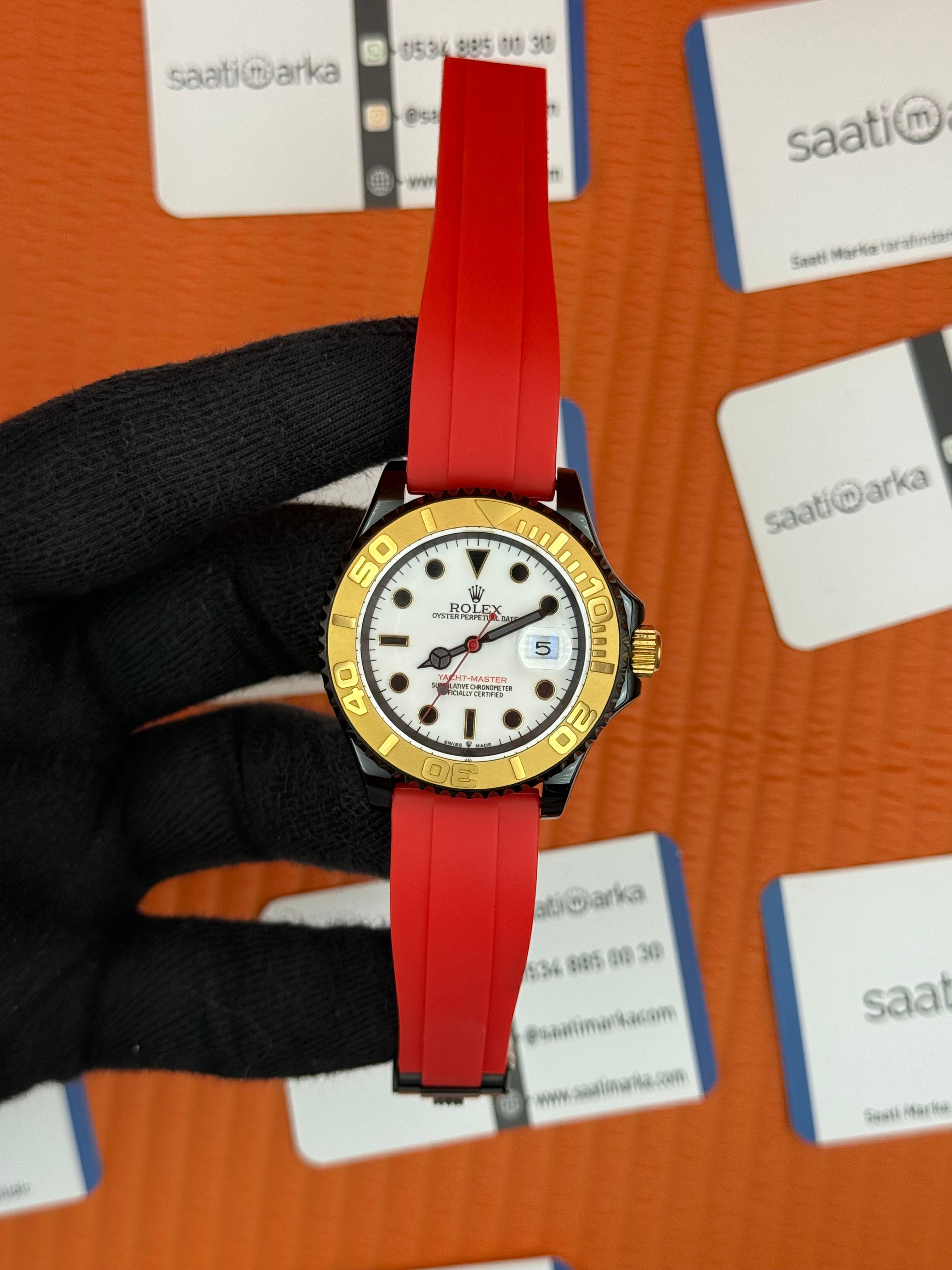 ROLEX Yacht Master white dial kırmızı kauçuk kordon