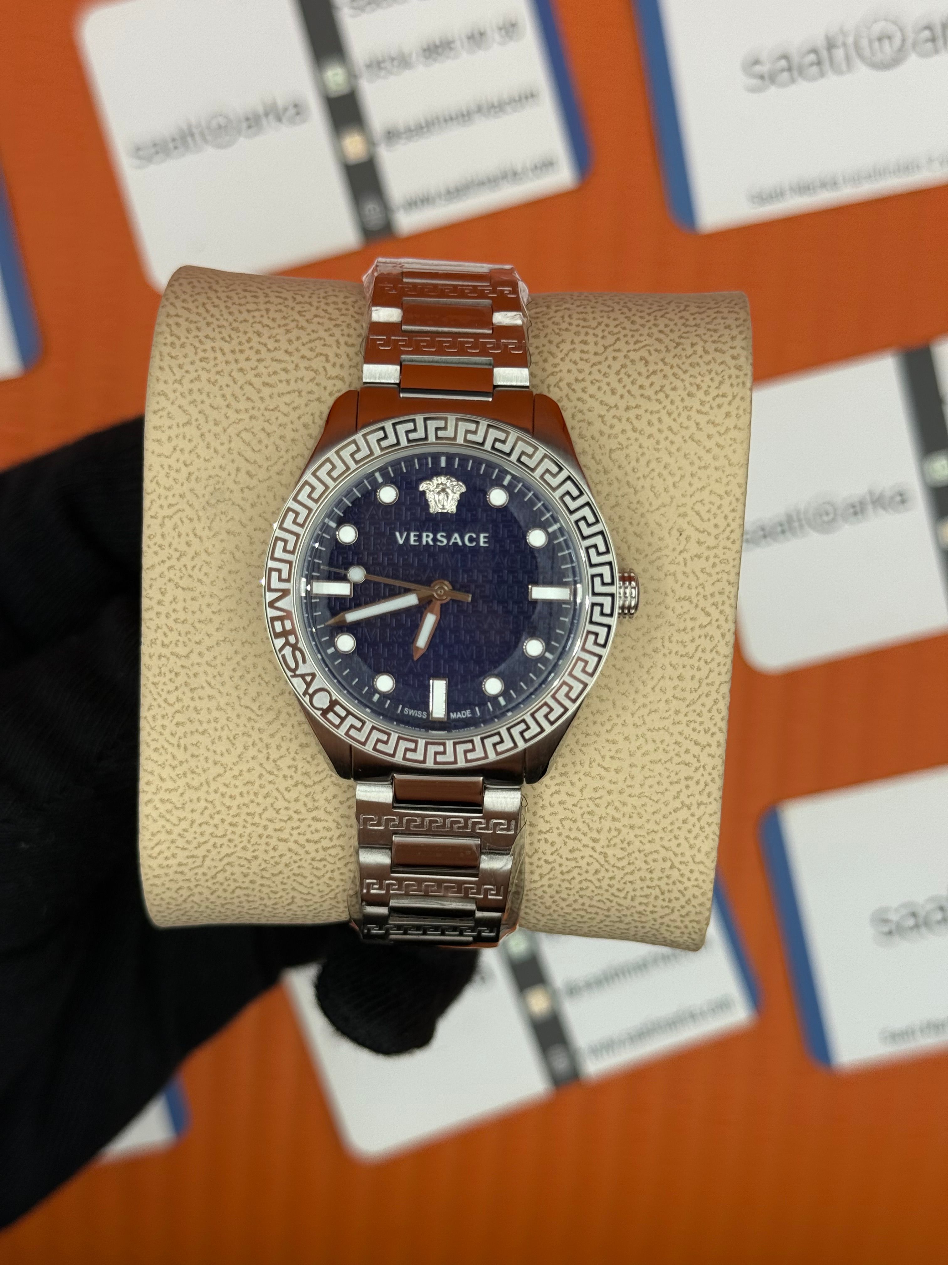 VERSACE lacivert kadran silver kasa kordon kadın kol saati