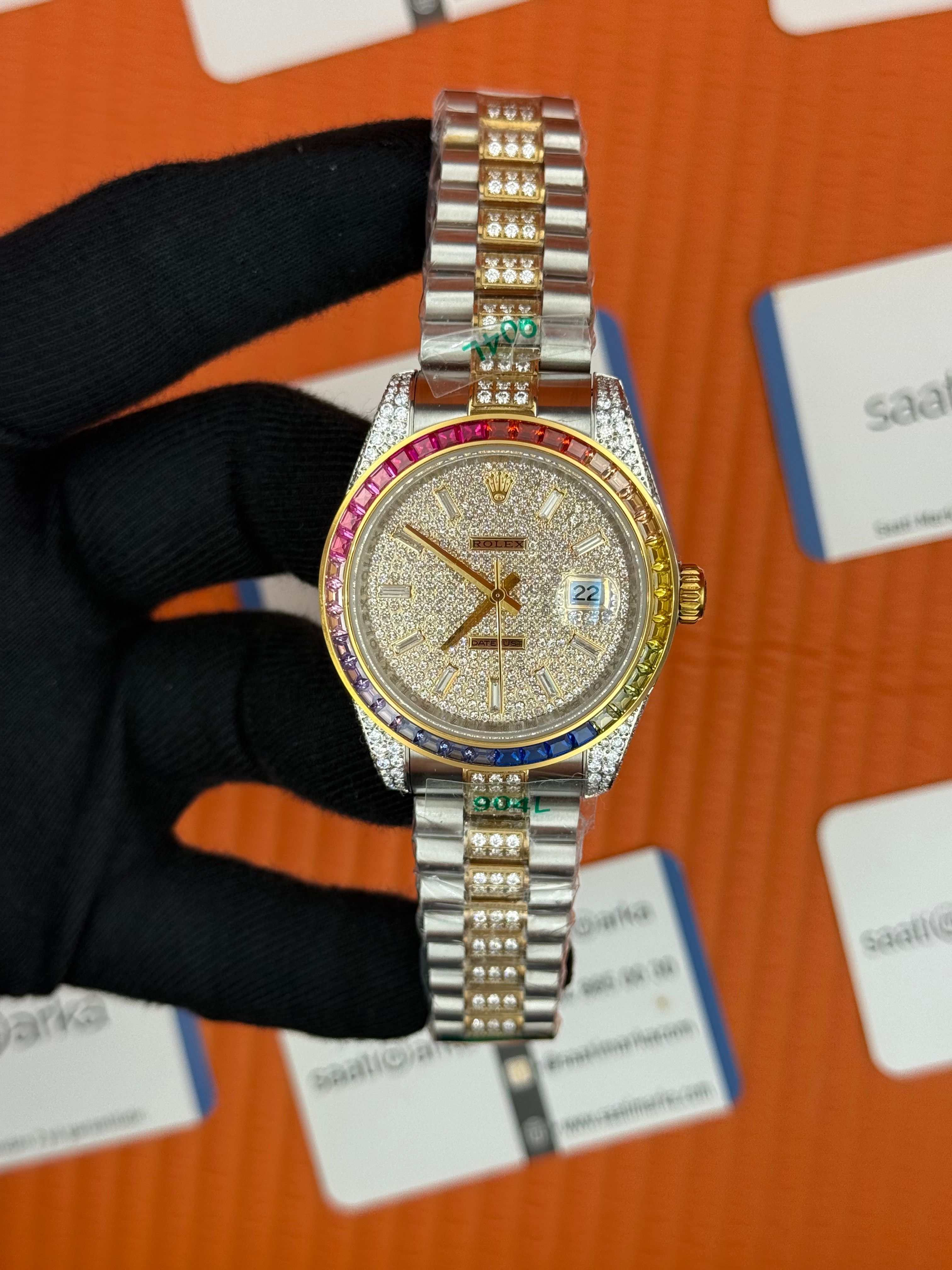 ROLEX Datejust taşlı kasa kordon gold silver 