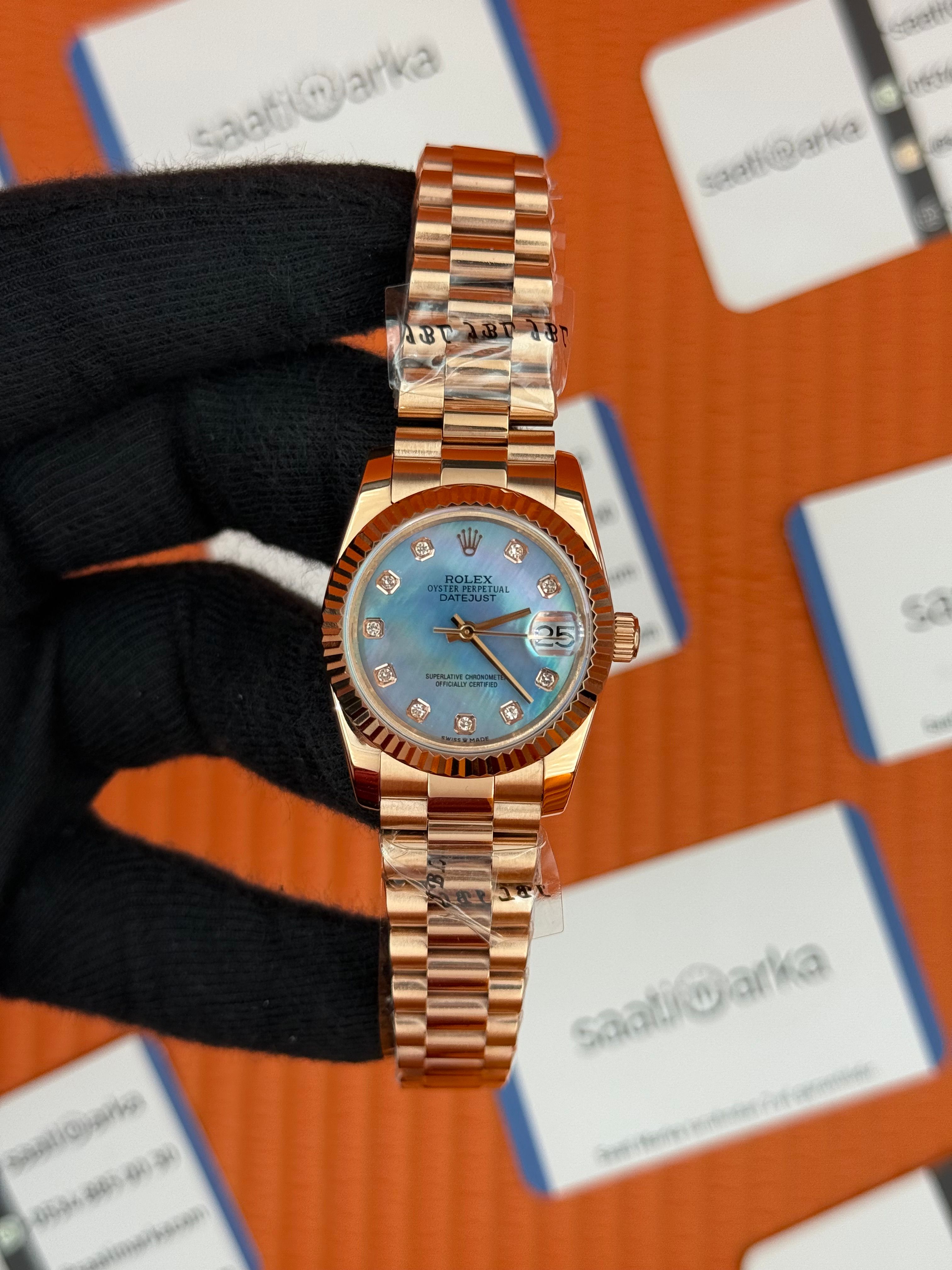 ROLEX datejust 31mm maci sedefli kadran rose kasa kordon president 