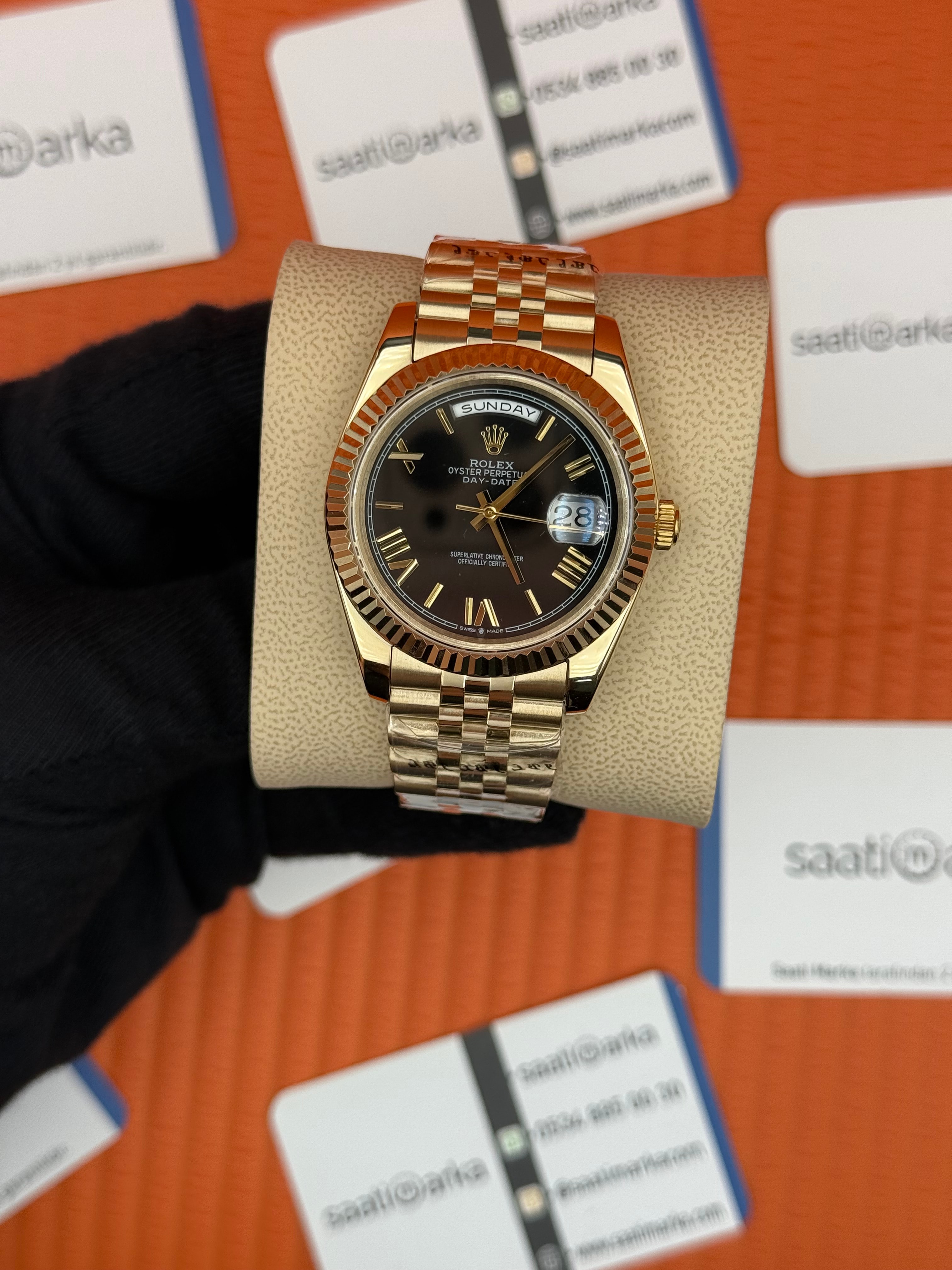 ROELX Day Date roma rakamlı siyah kadran jubilee kordon