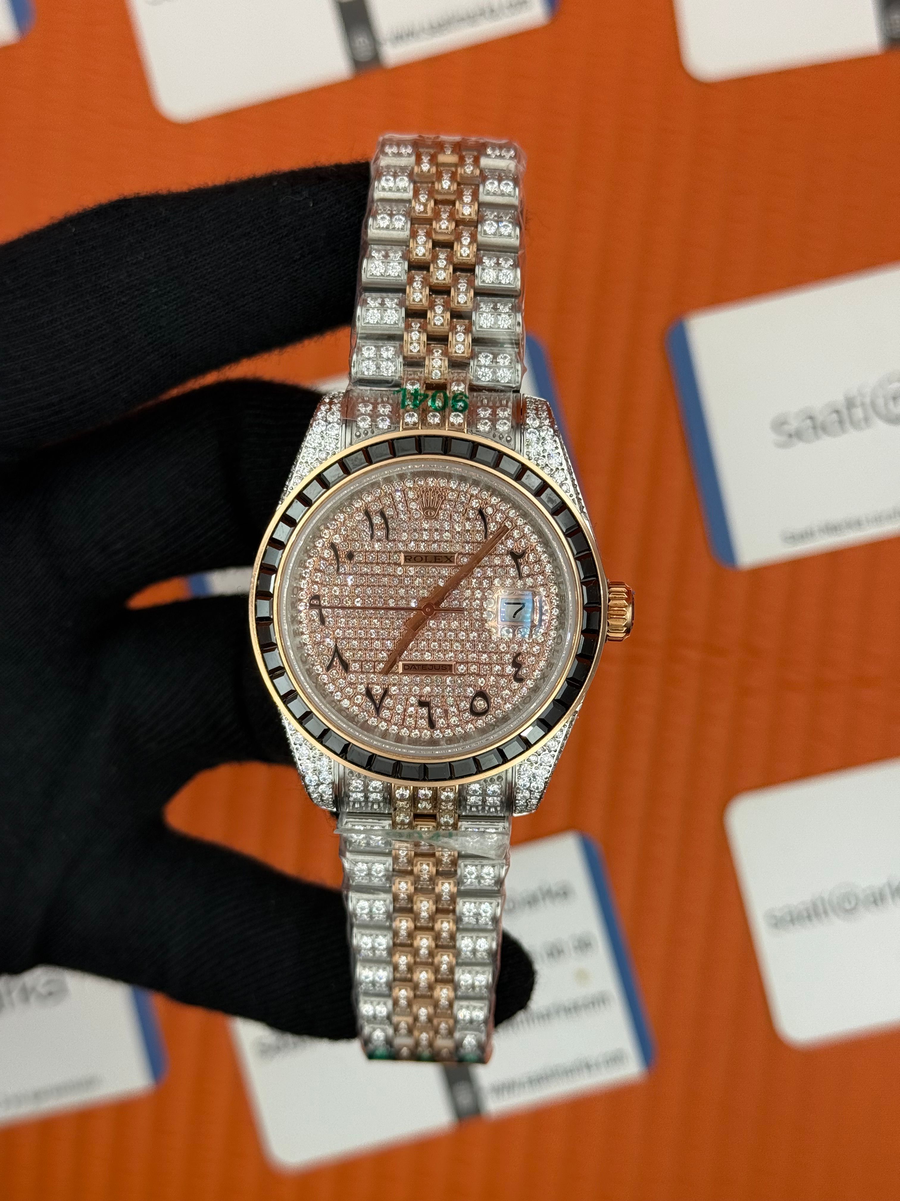 ROLEX datejust arabic dial full diamond 41mm rose silver 