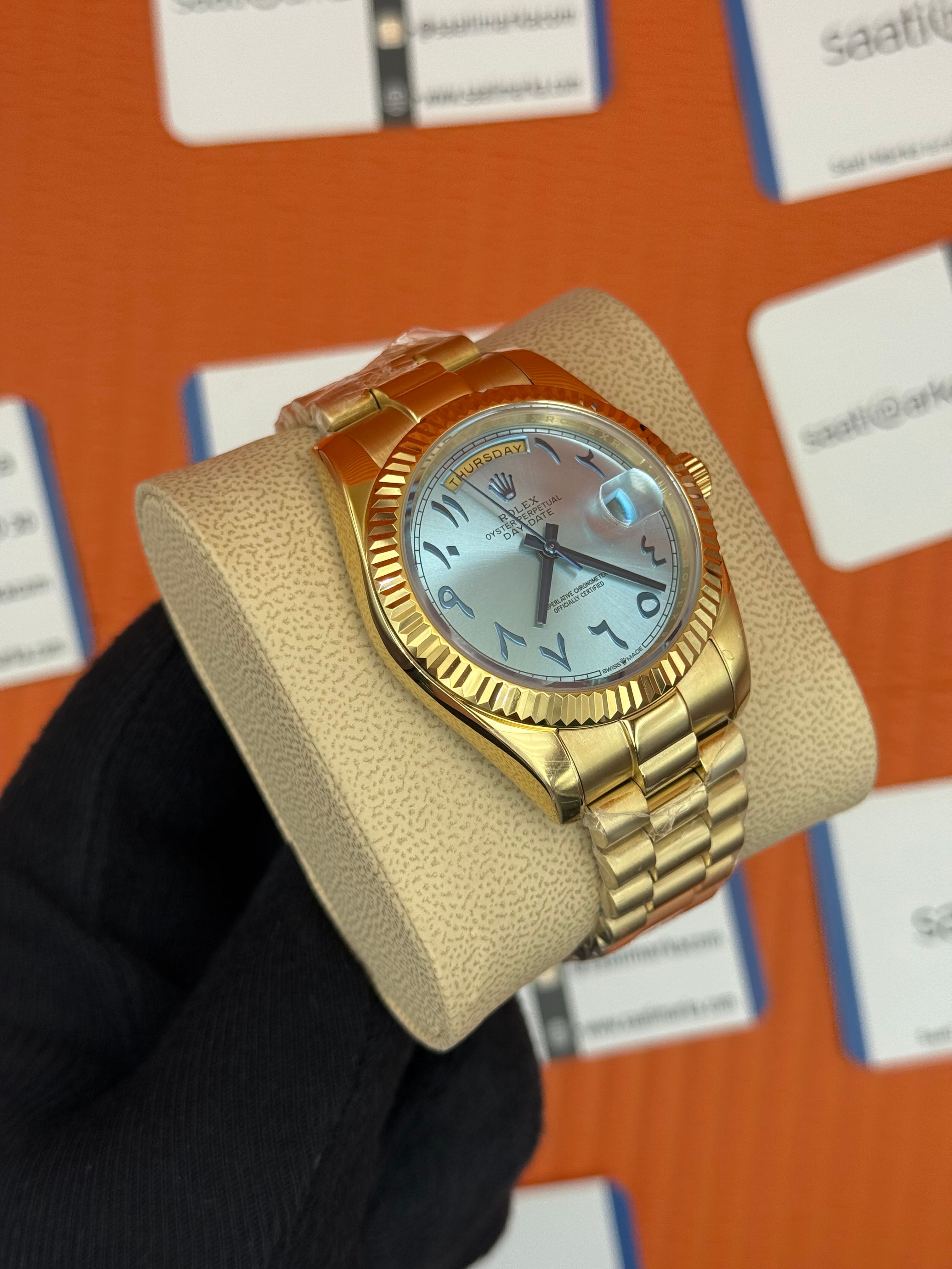 ROLEX Day Date arapça rakamlı buz mavisi kadran gold president kordon