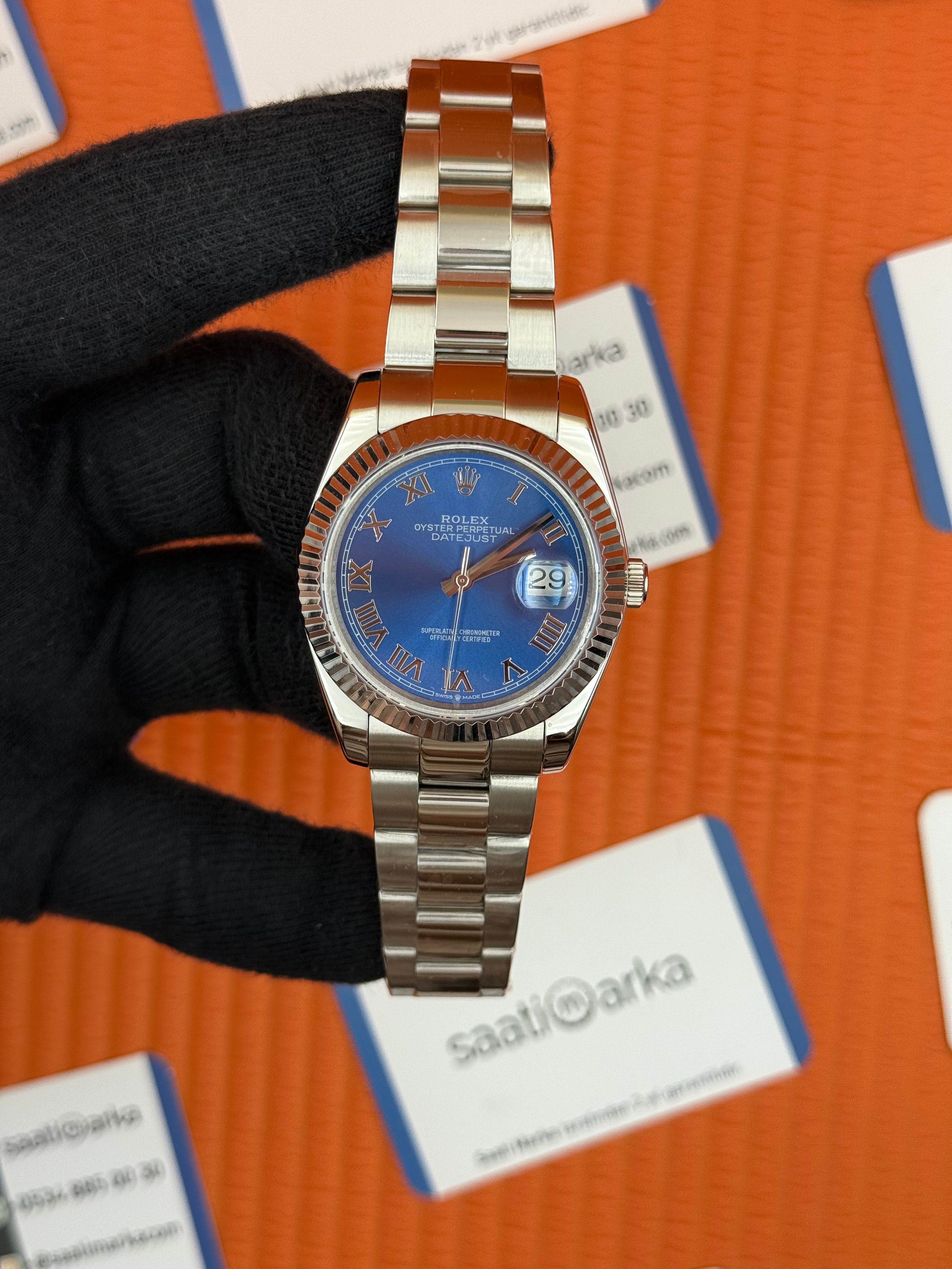 ROLEX Datejust roma rakamlı blue dial silver oyster kordon