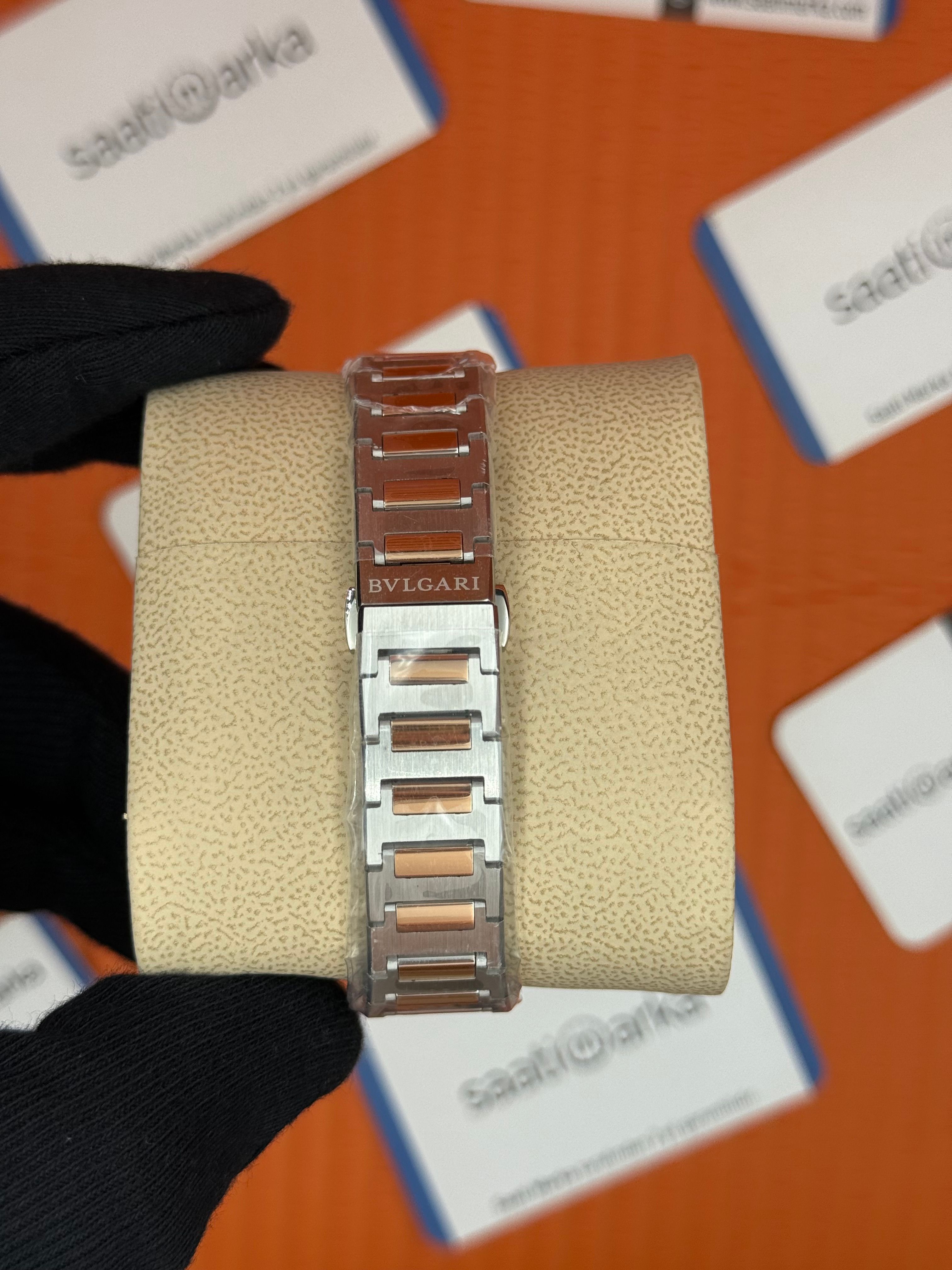 BVLGARI sedefli kadran rose bezel silver kasa kordon kadın kol saati