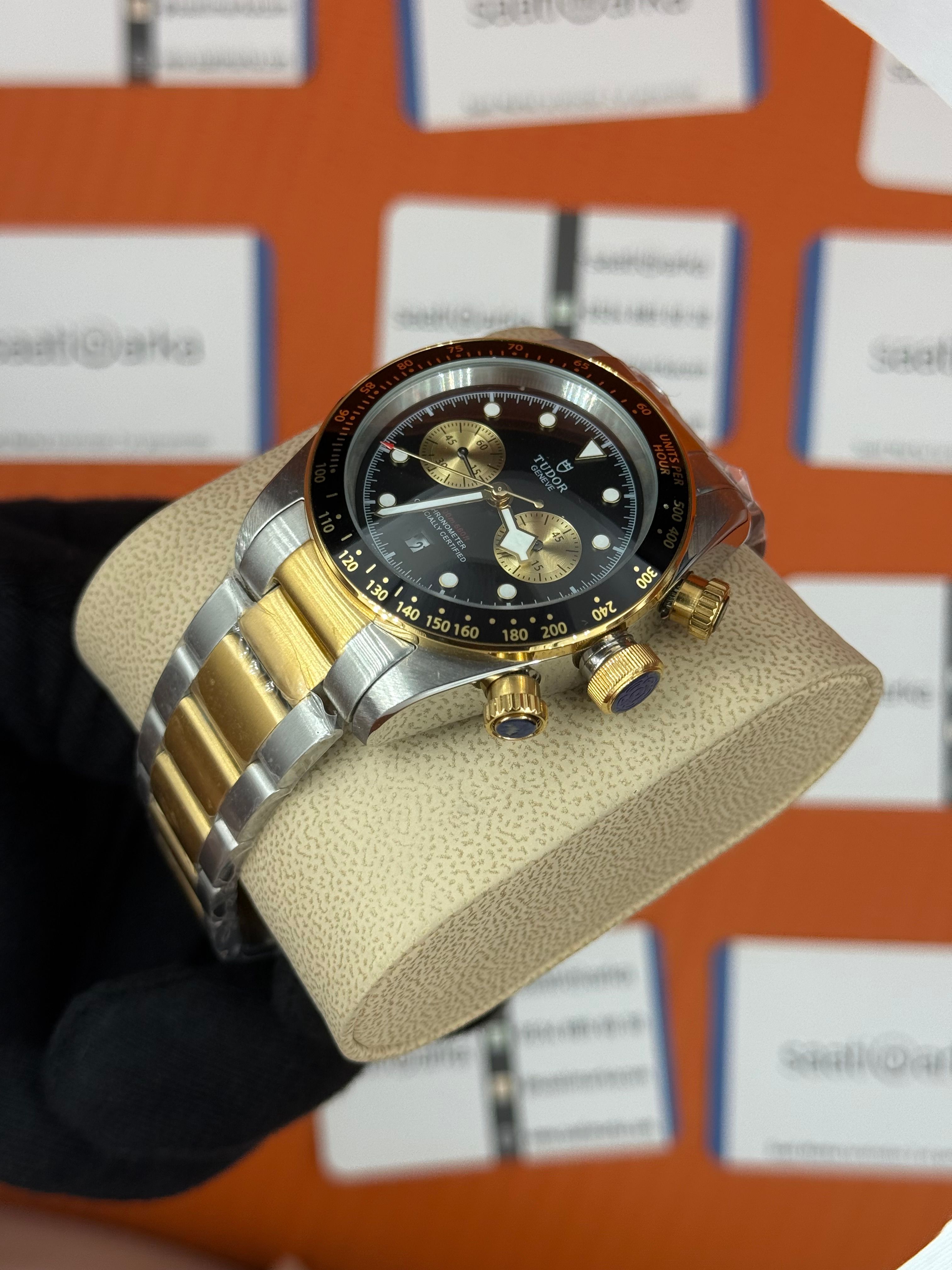 TUDOR black bey siyah kadran gold silver kasa kordon 41mm erkek kol saati