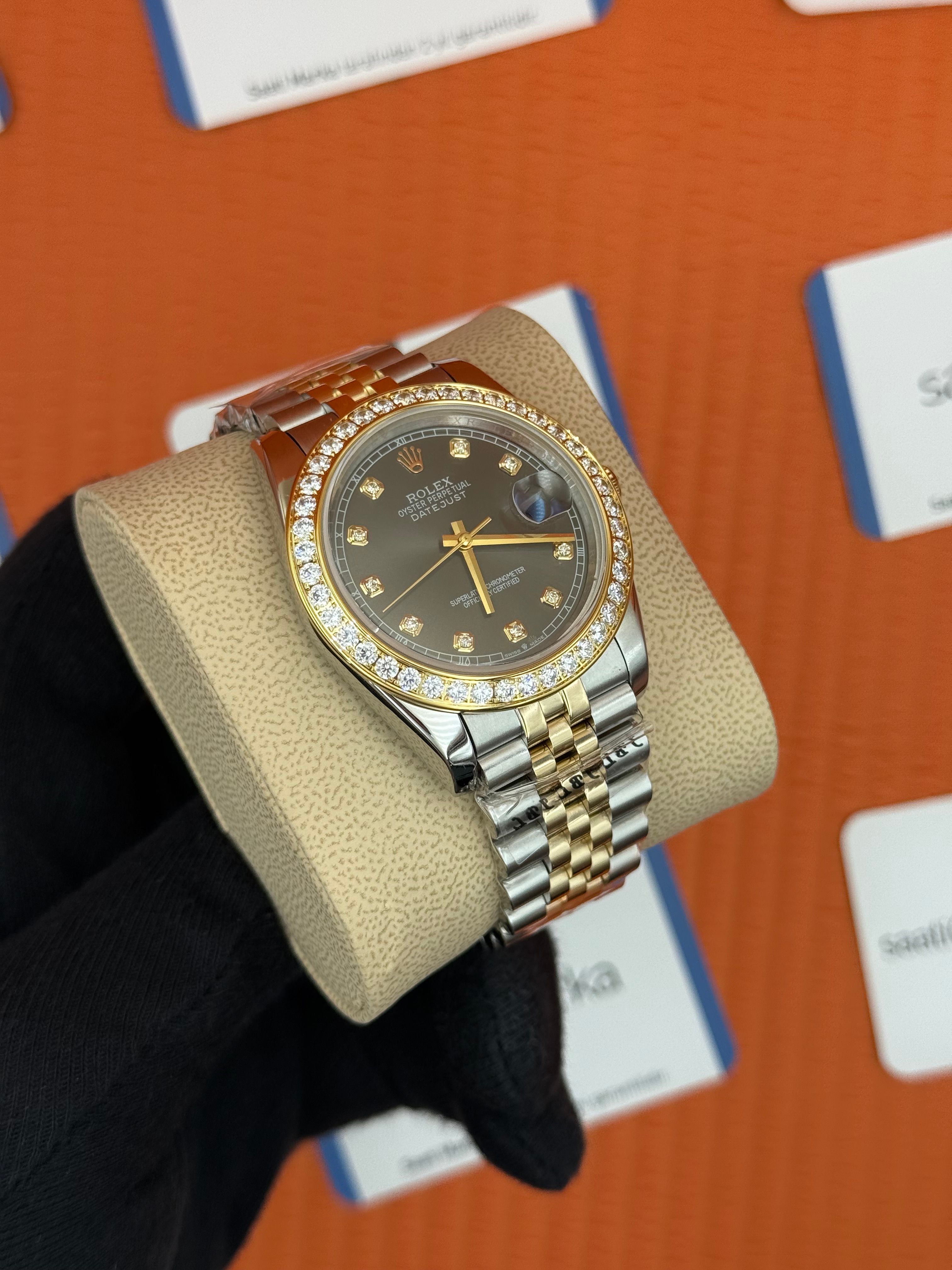 ROLEX Datejust taşlı bezel baget taşlı grey dial gold-silver jubilee kordon