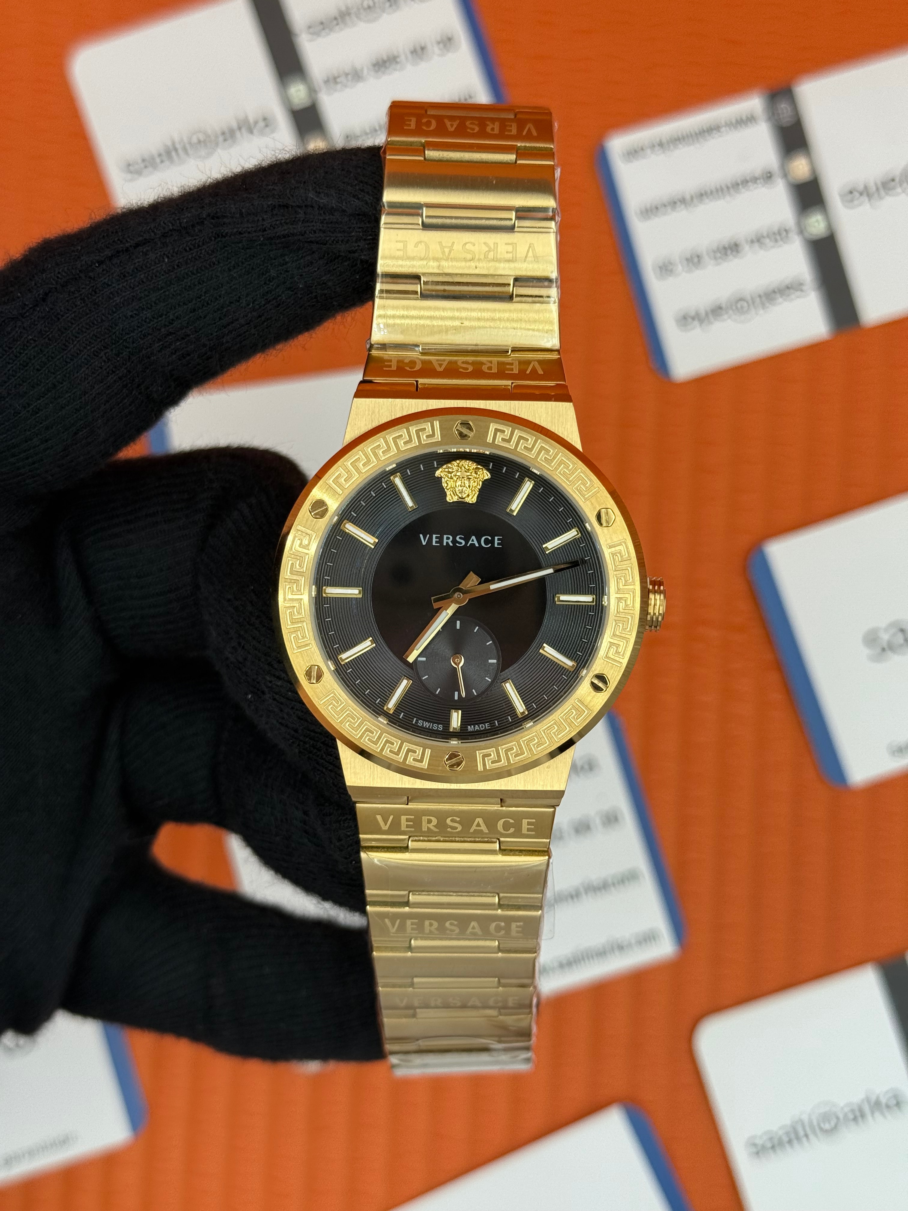 VERSACE ERKEK KOL SAARİ SİYAH KADRAN FULL GOLD