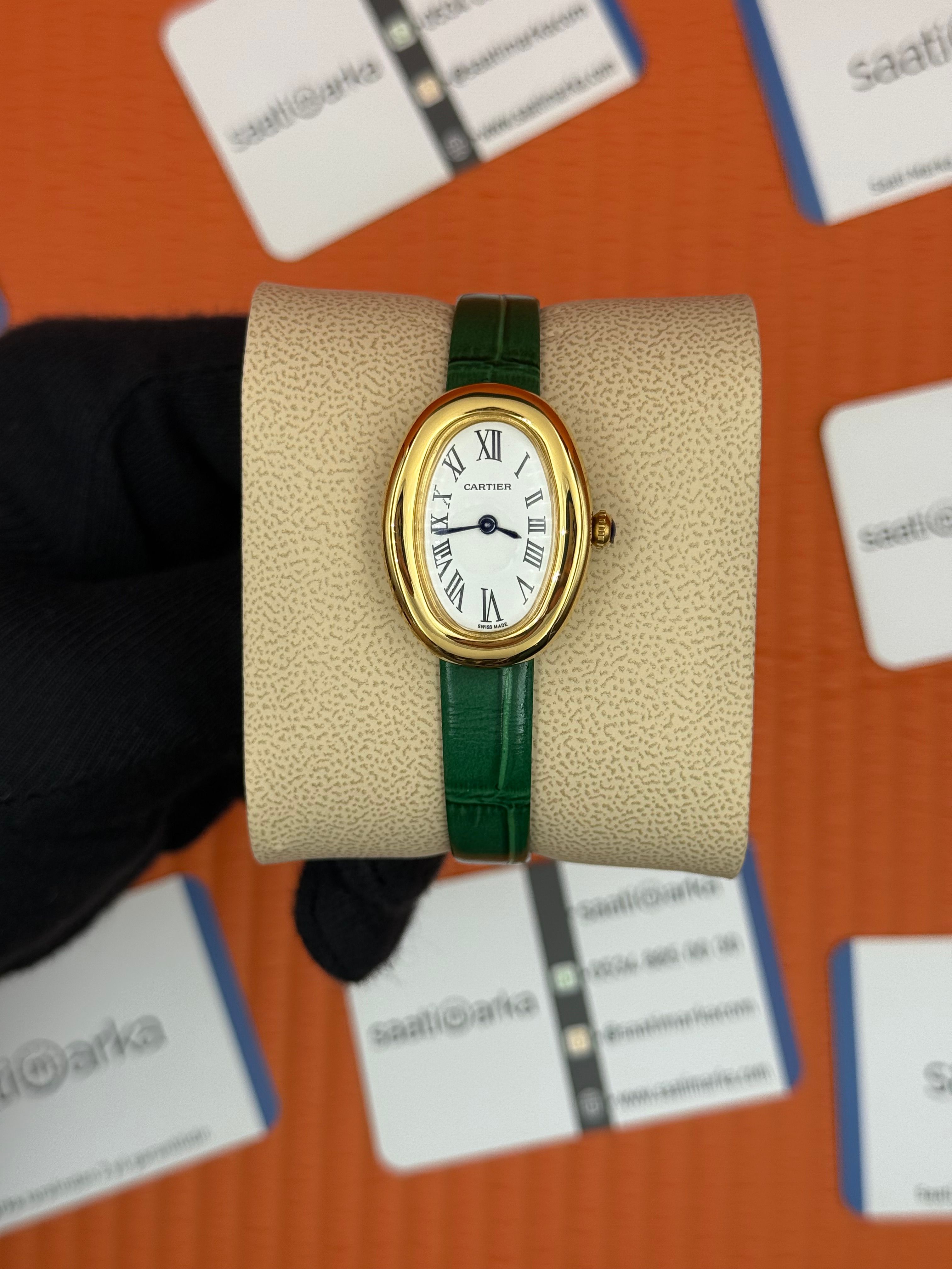 CARTIER Baignoire 31mm gold kasa yeşil deri kordon