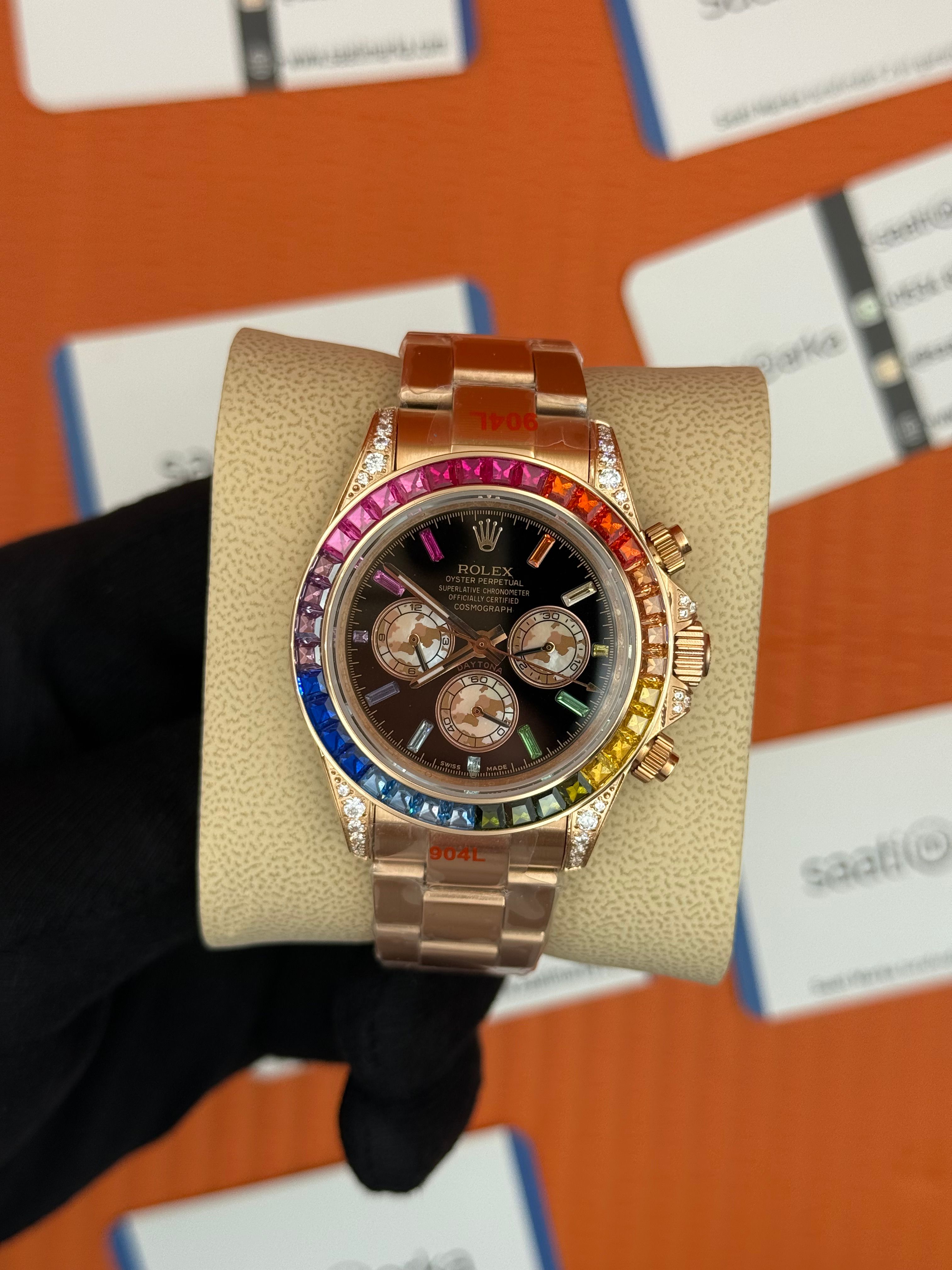 ROLEX Daytona rainbow black dial rose kasa-kordon