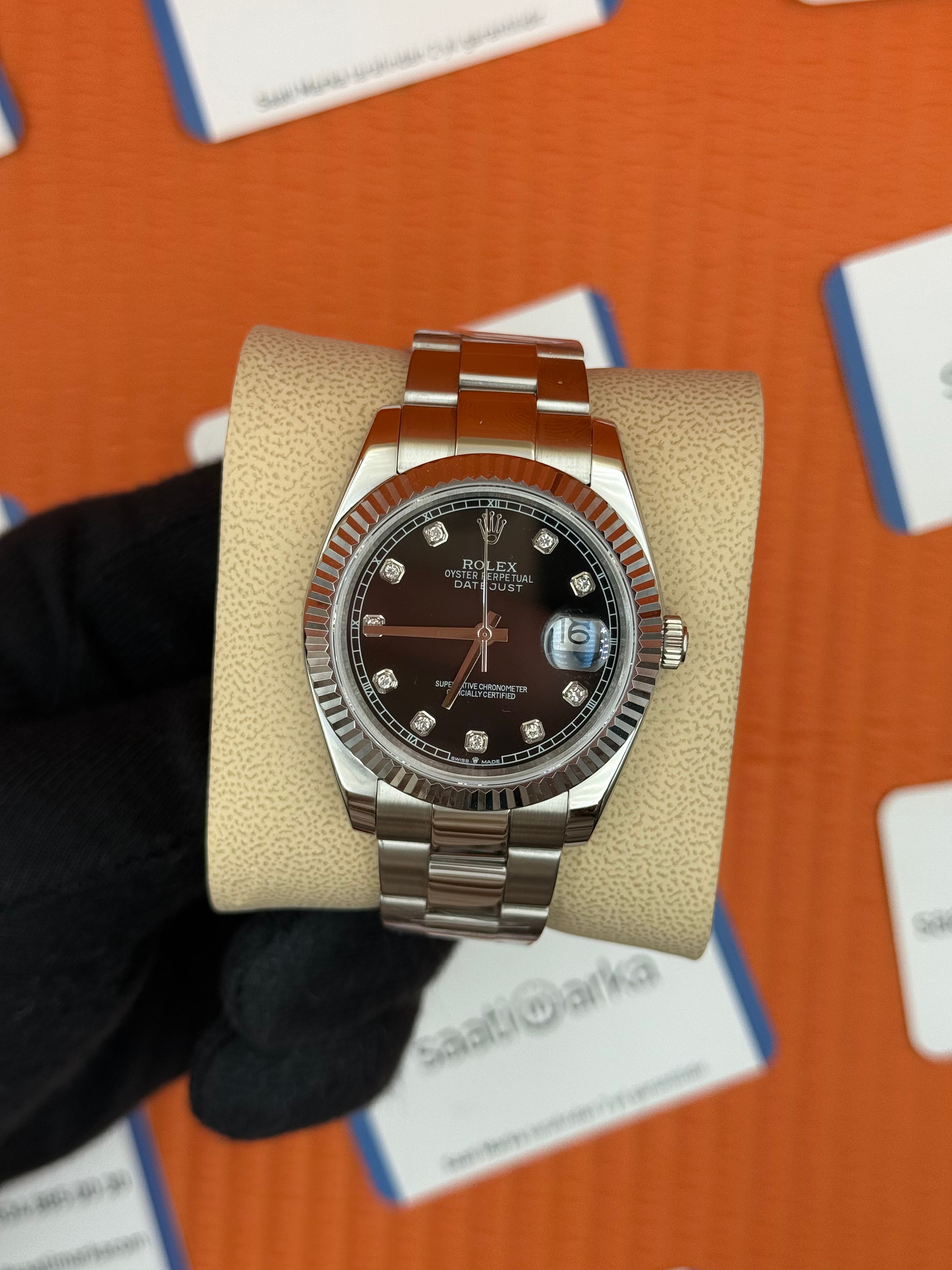 ROLEX Datejust baget taşlı black dial silver oyster kordon