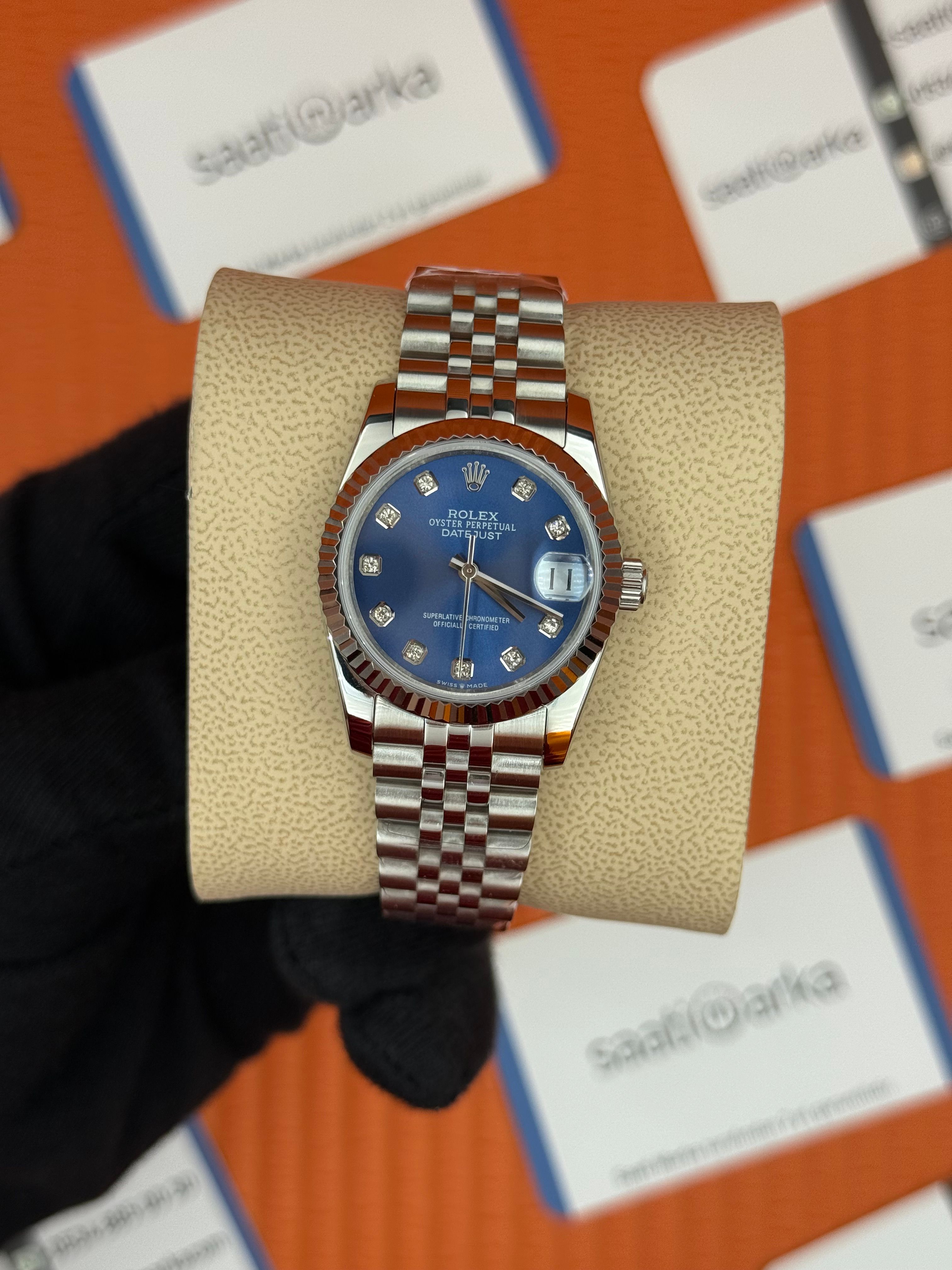 ROLEX datejust 31mm mavi baget taşlı kadran silver jubilee kordon