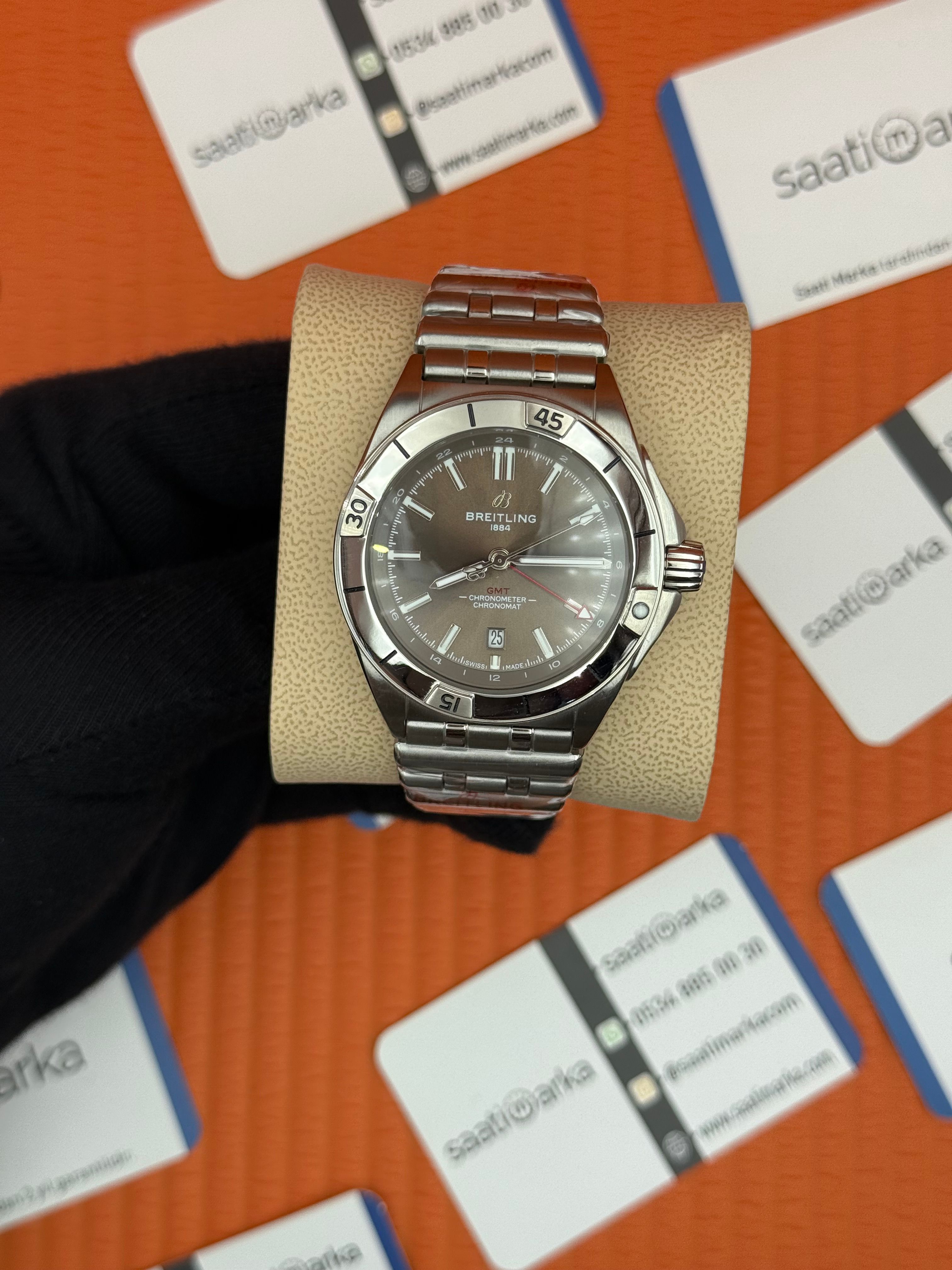 BREITLING GMT kahverengi kadran silver kasa-kordon