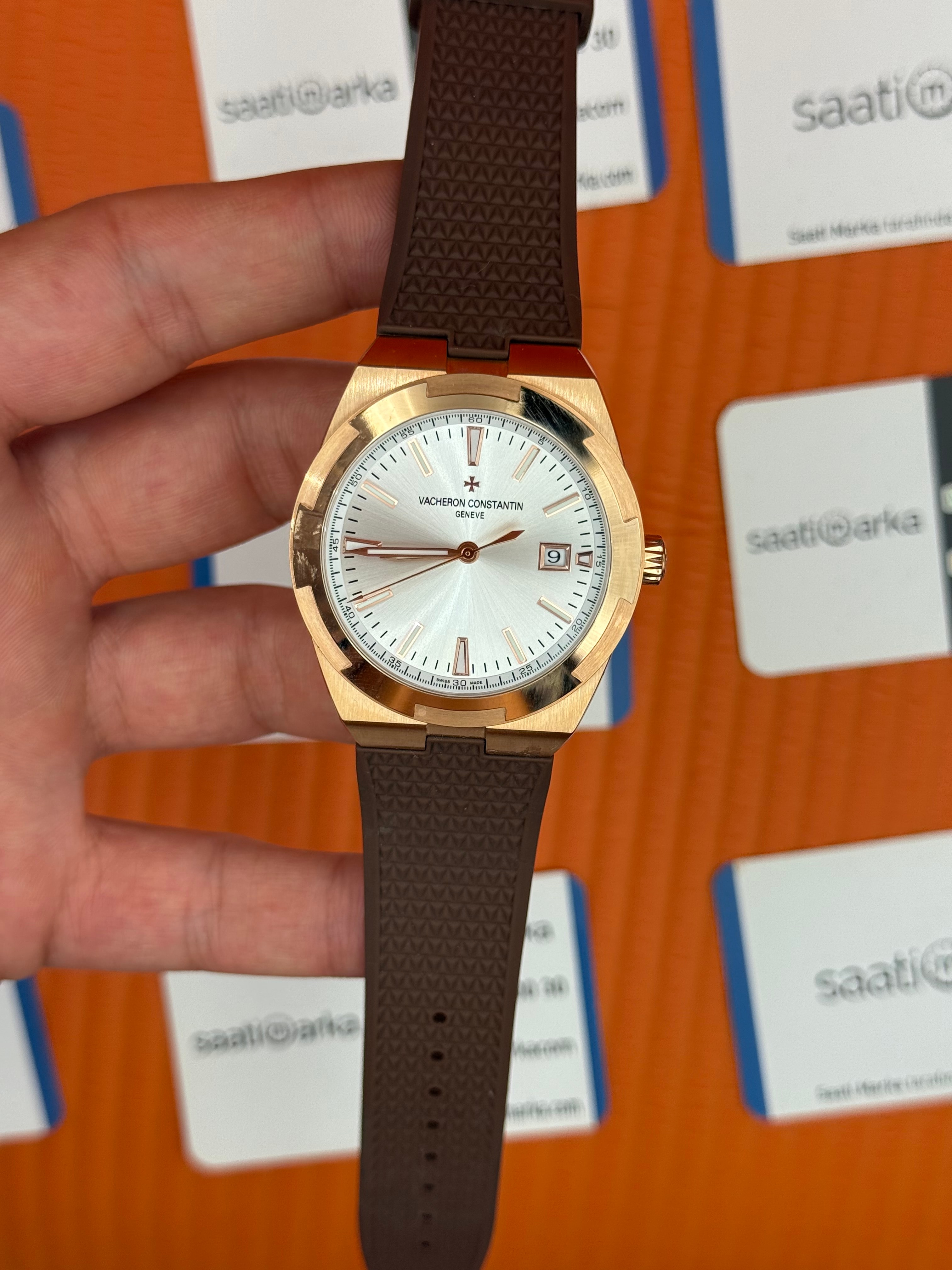 VACHERON CONSTANTIN overseas beyaz kadran rose kasa kahverengi kordon erkek kol saati