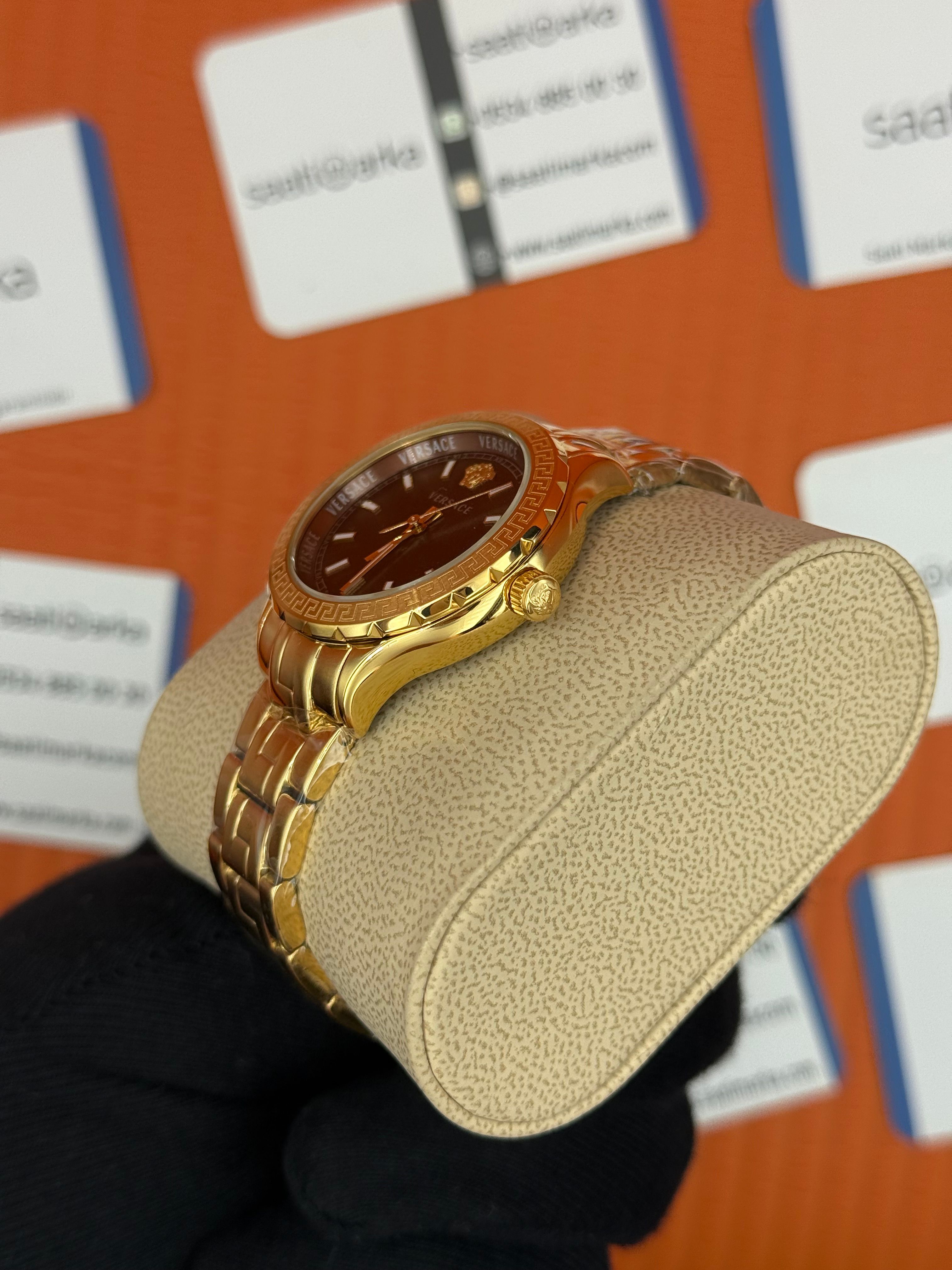 VERSACE kahverengi kadran gold kasa kordon kadın kol saati