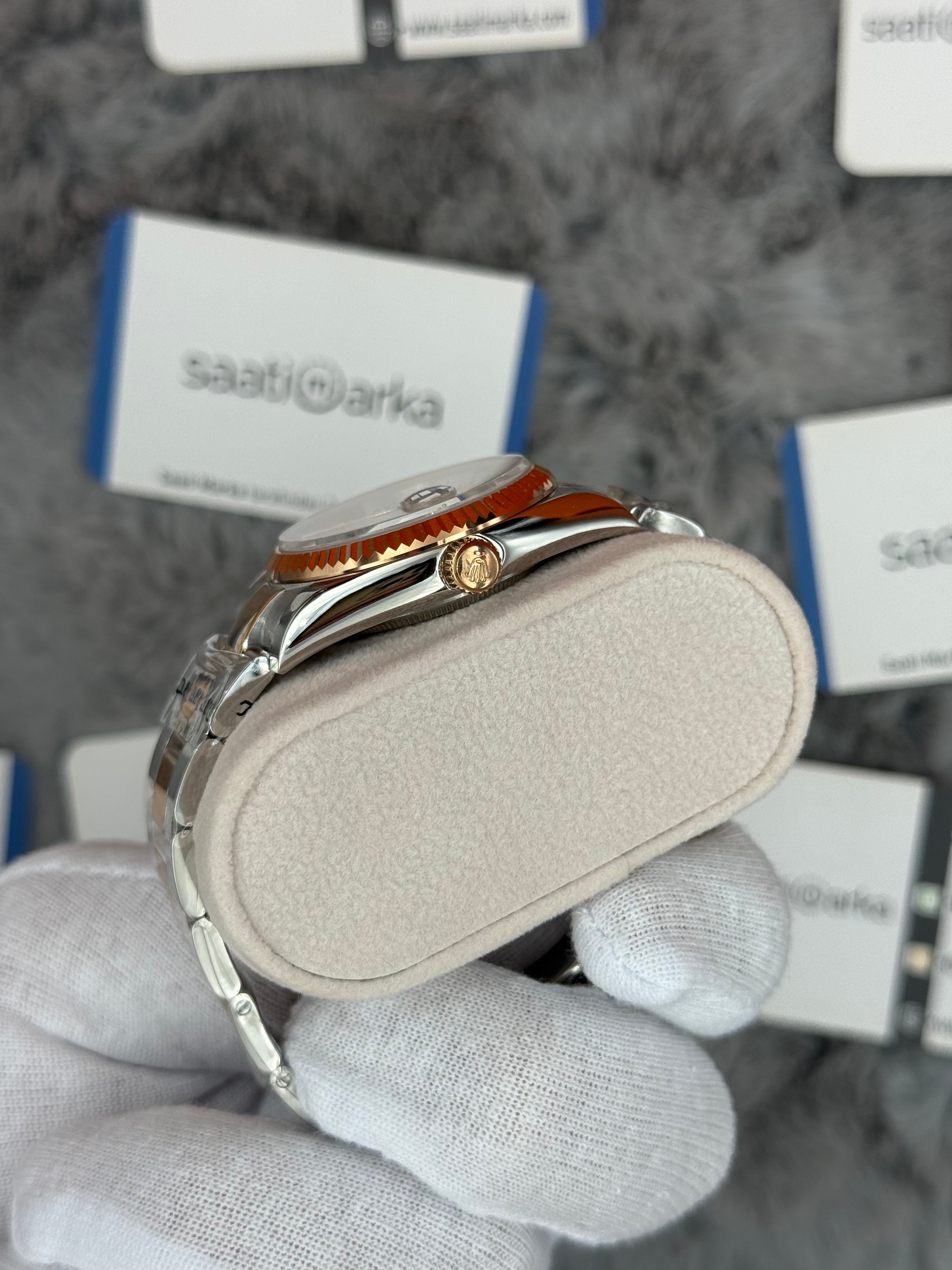 ROLEX Datejust 36mm beyaz baget taşlı kadran silver kasa rose silver oyster kordon 