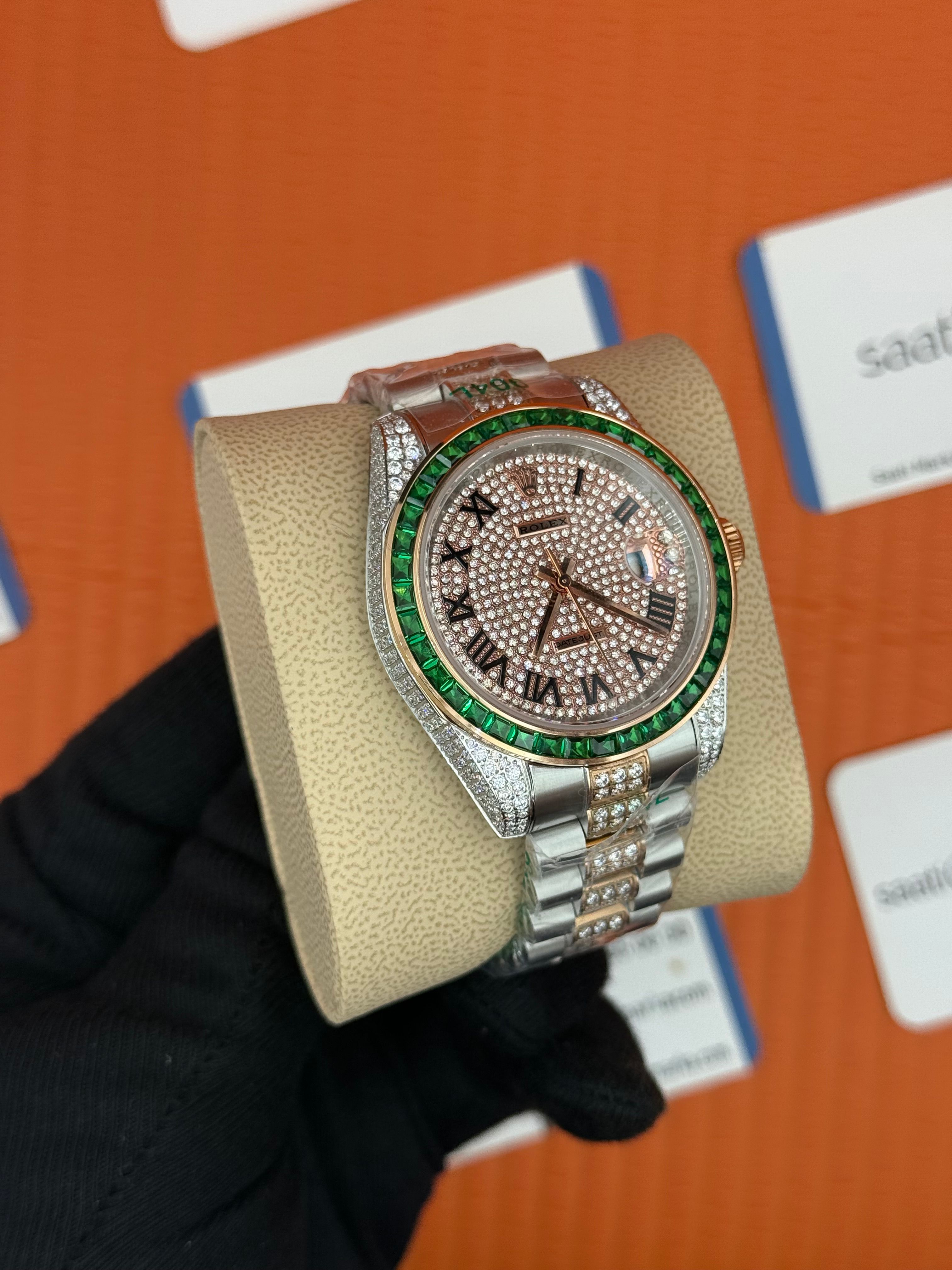 ROLEX Datejust taşlı kasa kordon rose silver kordon 