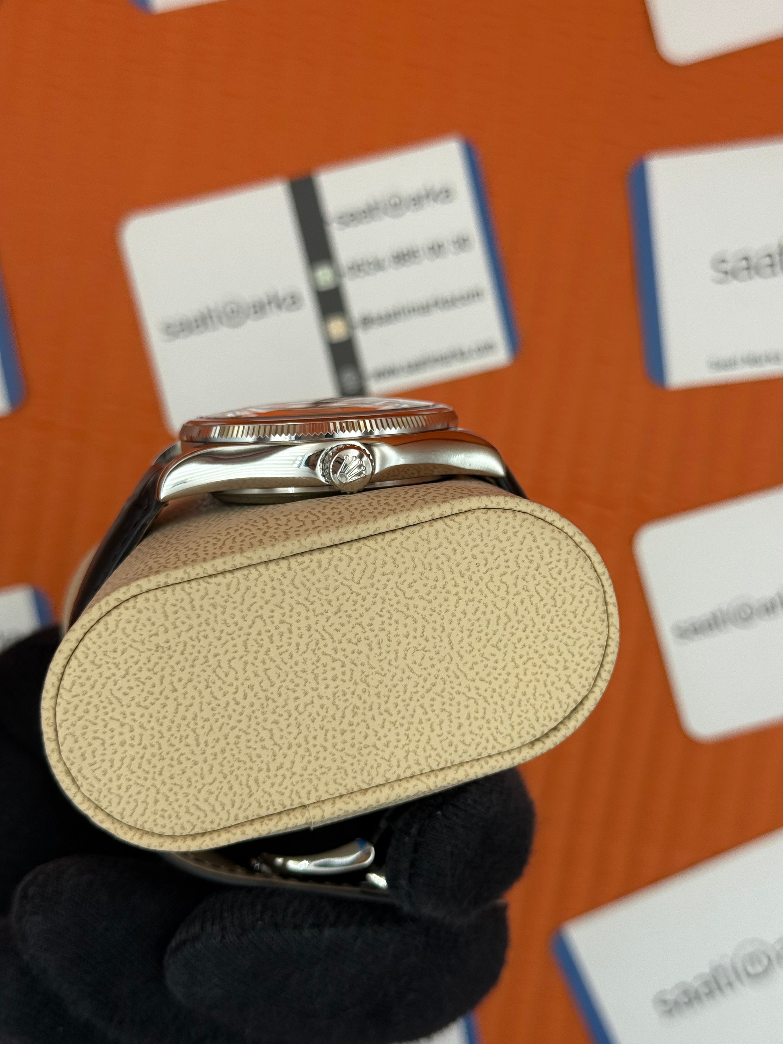 ROLEX Cellini silver kasa siyah kadran siyah deri kordon