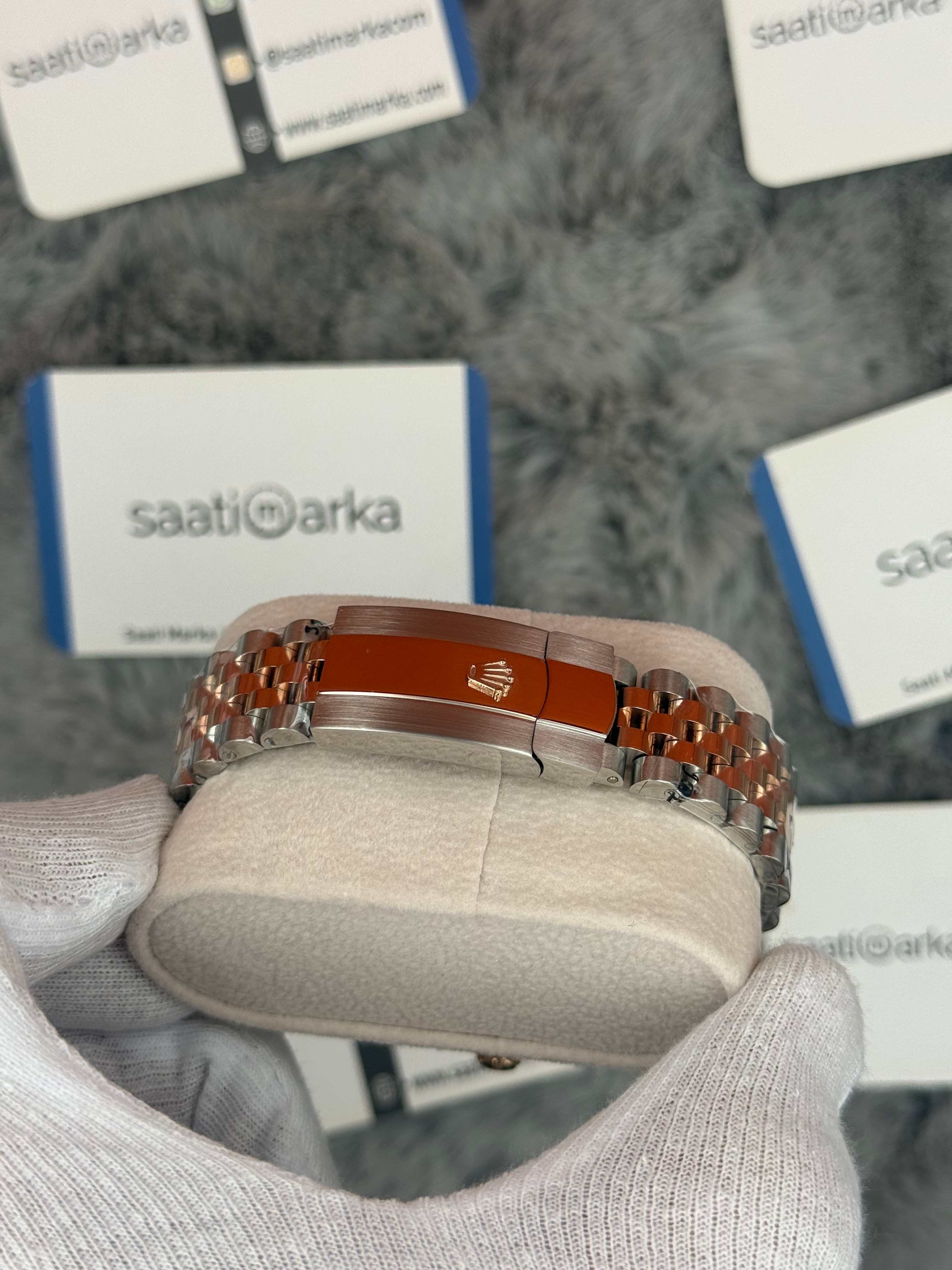 ROLEX Datejust 36mm beyaz kadran taşlı bezel silver kasa rose silver jubilee kordon