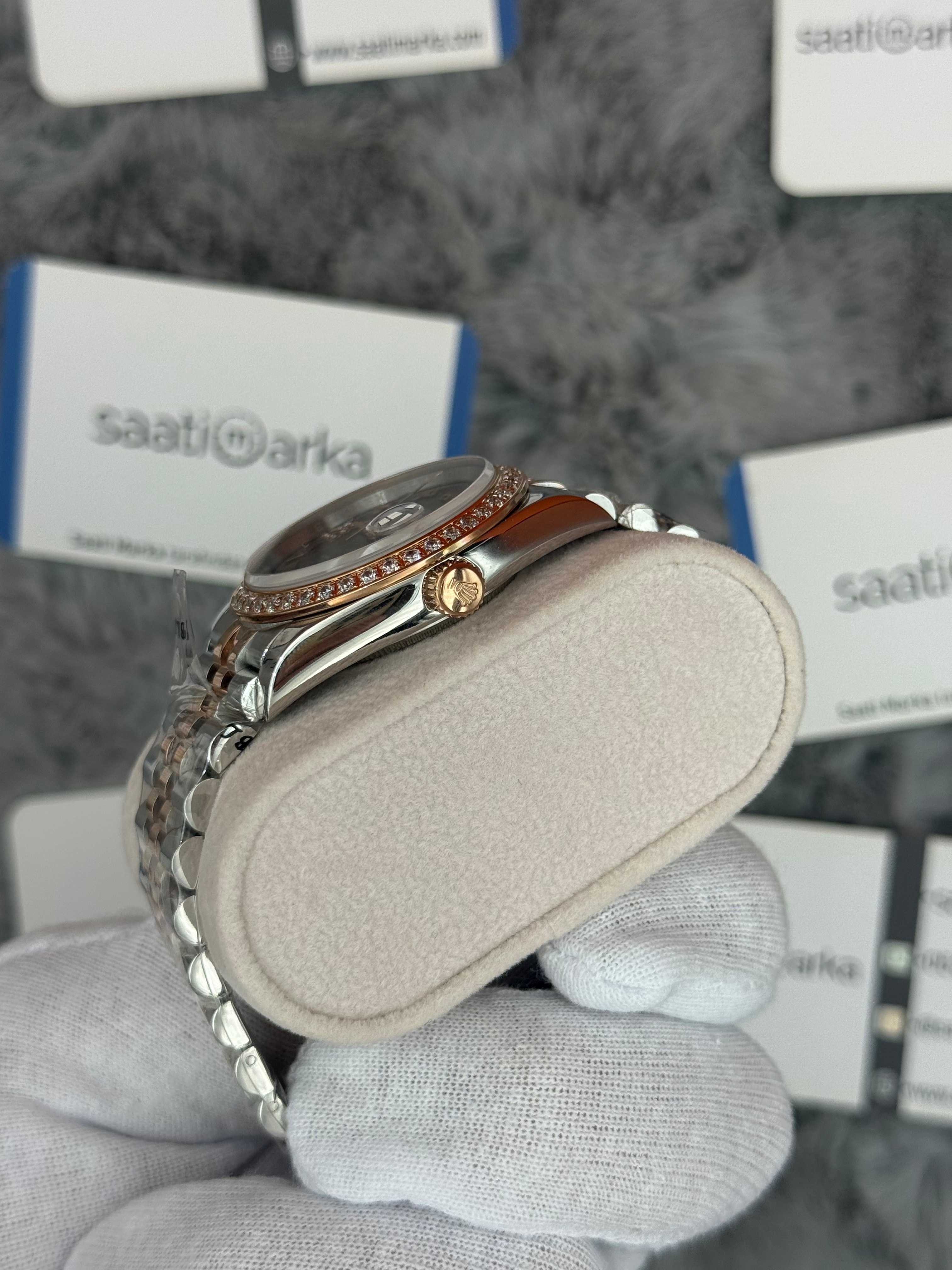 ROLEX Datejust 35mm gri kadran taşlı bezel silver kasa rose silver jubilee kordon