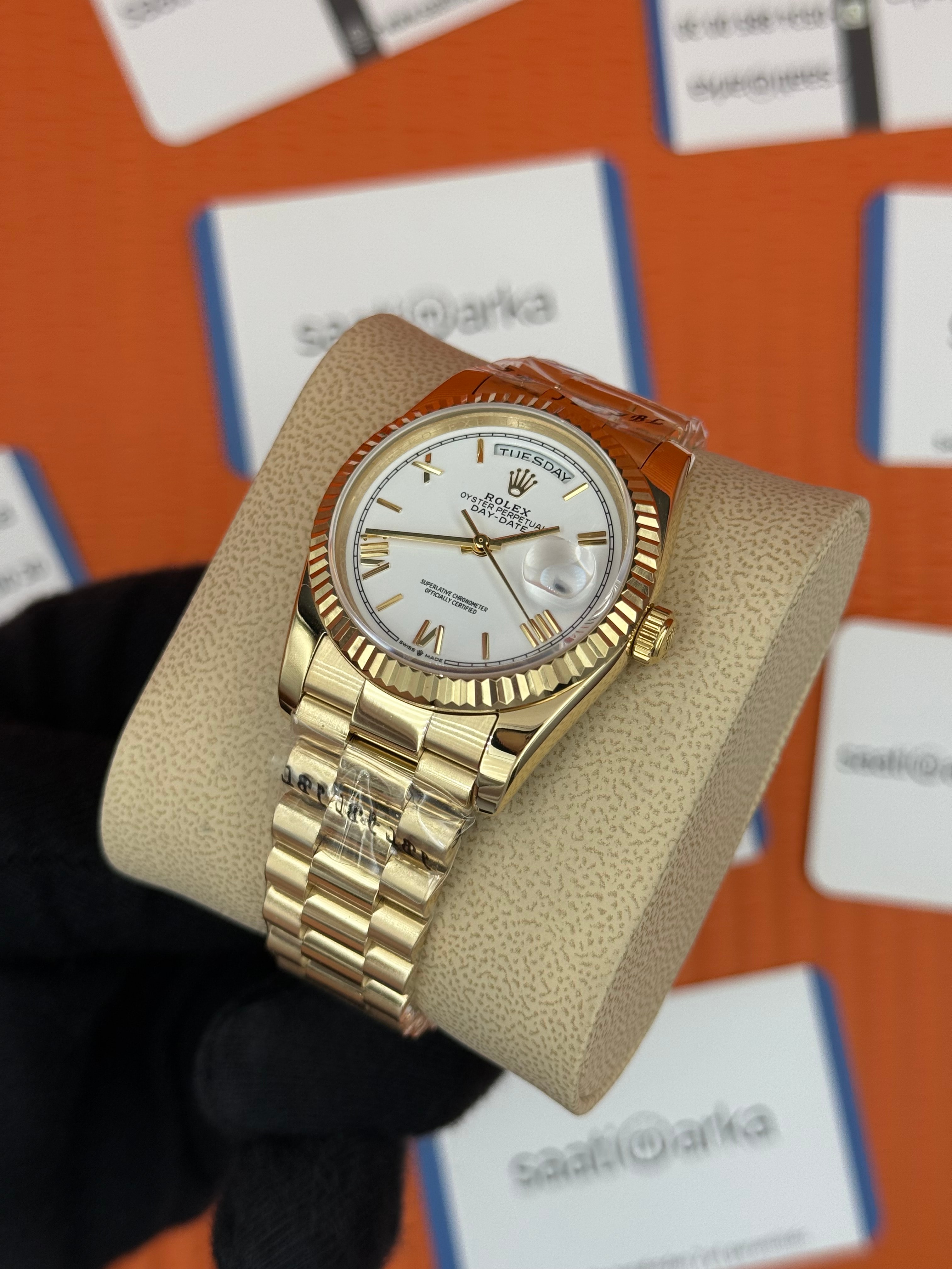 ROELX day date 36mm roma rakamlı beyaz kadran president kordon