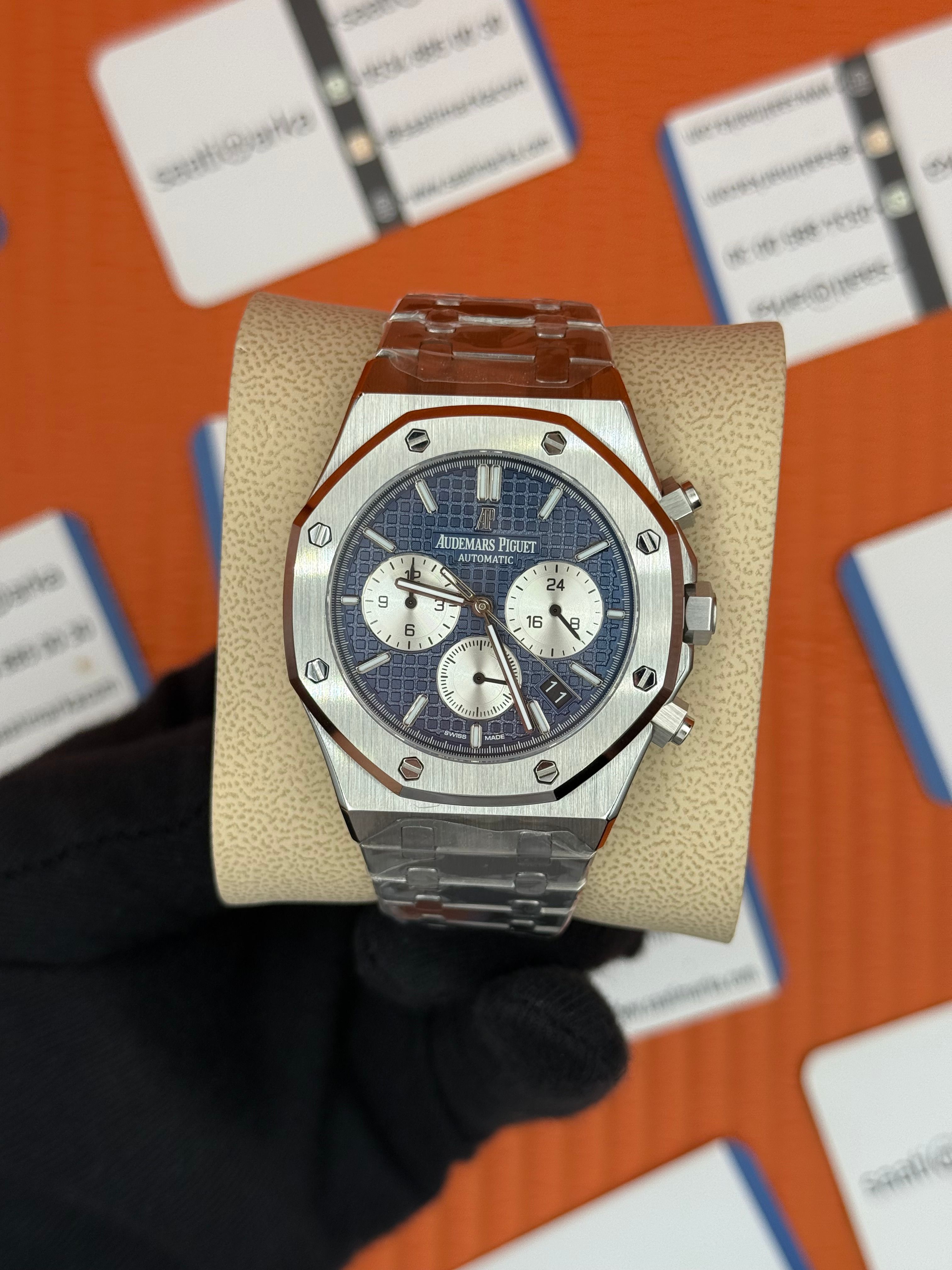 AUDEMARS PİGUET ROYAL OAK CHRONOGRAPH LACİVERT BEYAZ KADRAN SİLVER KASA KORDON
