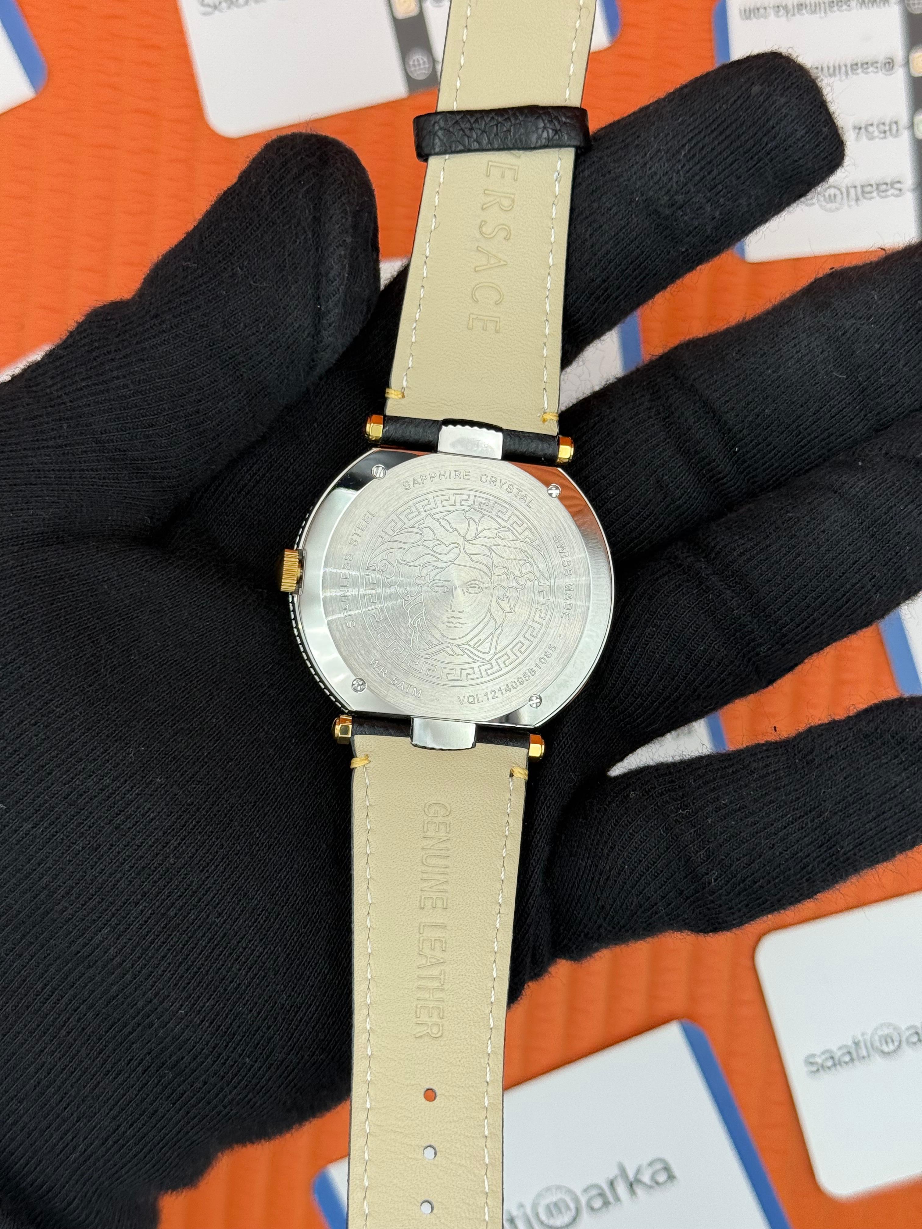 VERSACE SİYAH DERİ KORDON BEYAZ KADRAN GOLD BEZEL