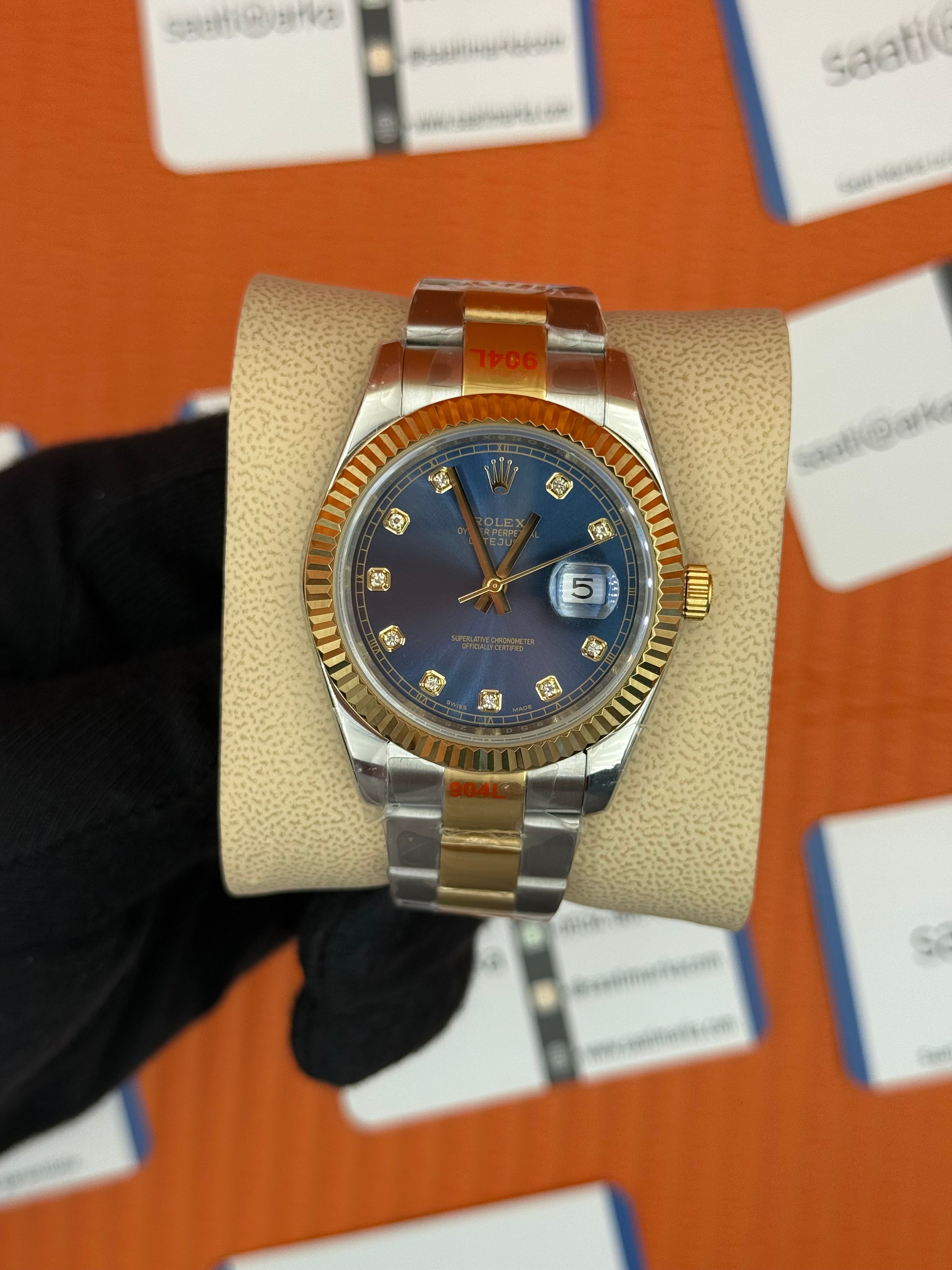 ROLEX Datejust vaget taşlı blue dial oyster gold-silver kordon