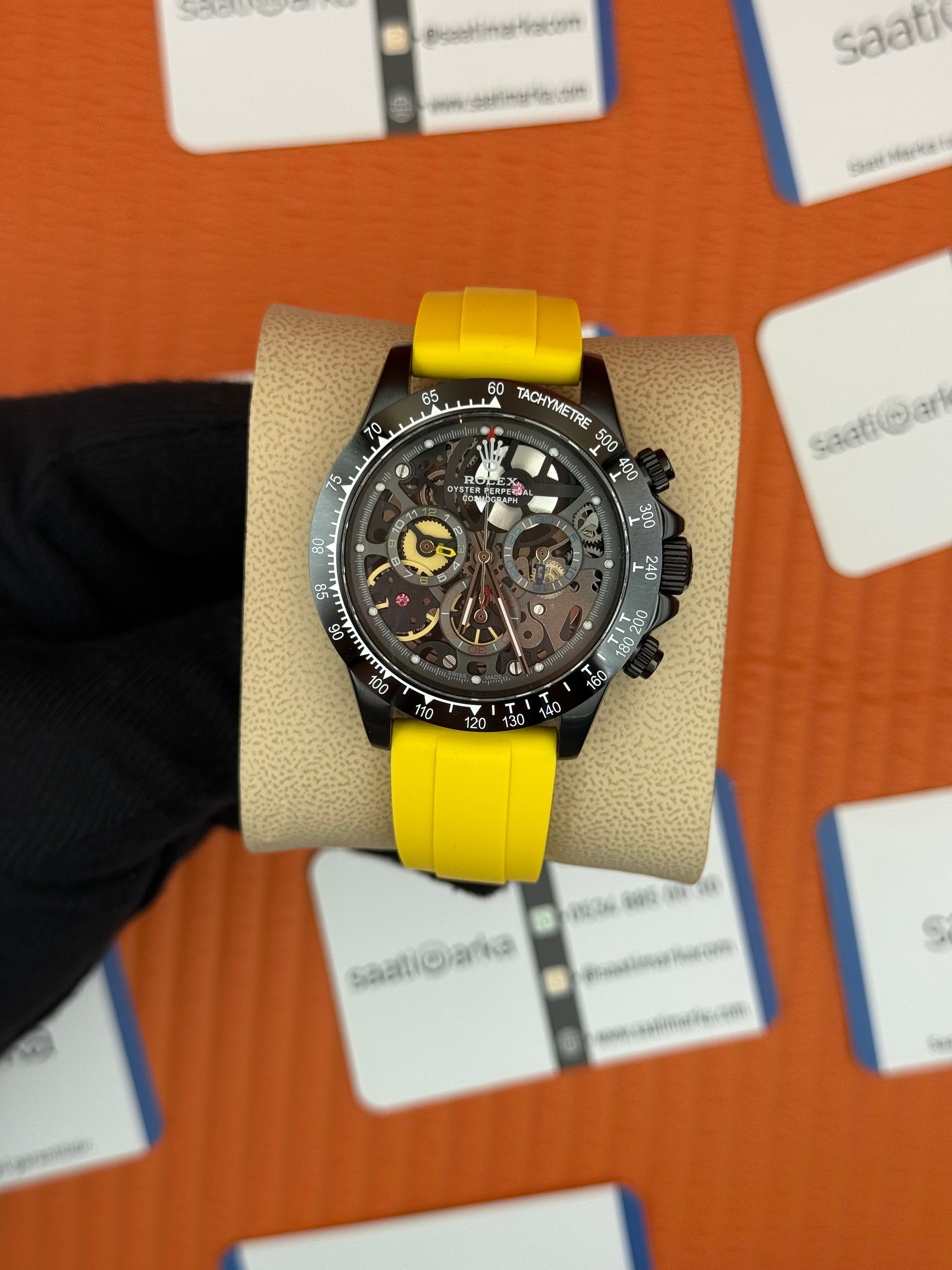 ROLEX Daytona juan pablo montoya sarı kauçuk kordon siyah kasa