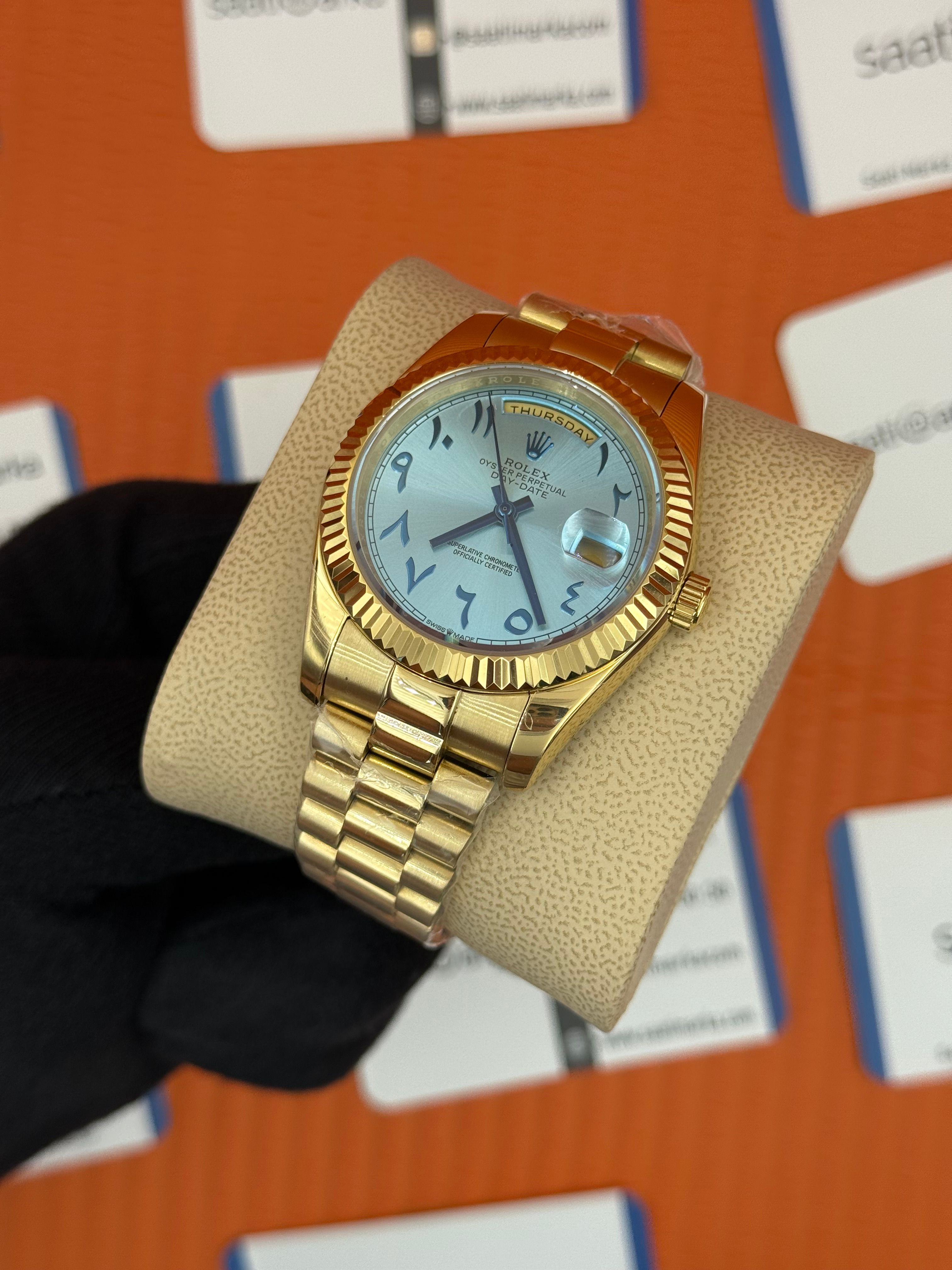 ROLEX Day Date arapça rakamlı buz mavisi kadran gold president kordon