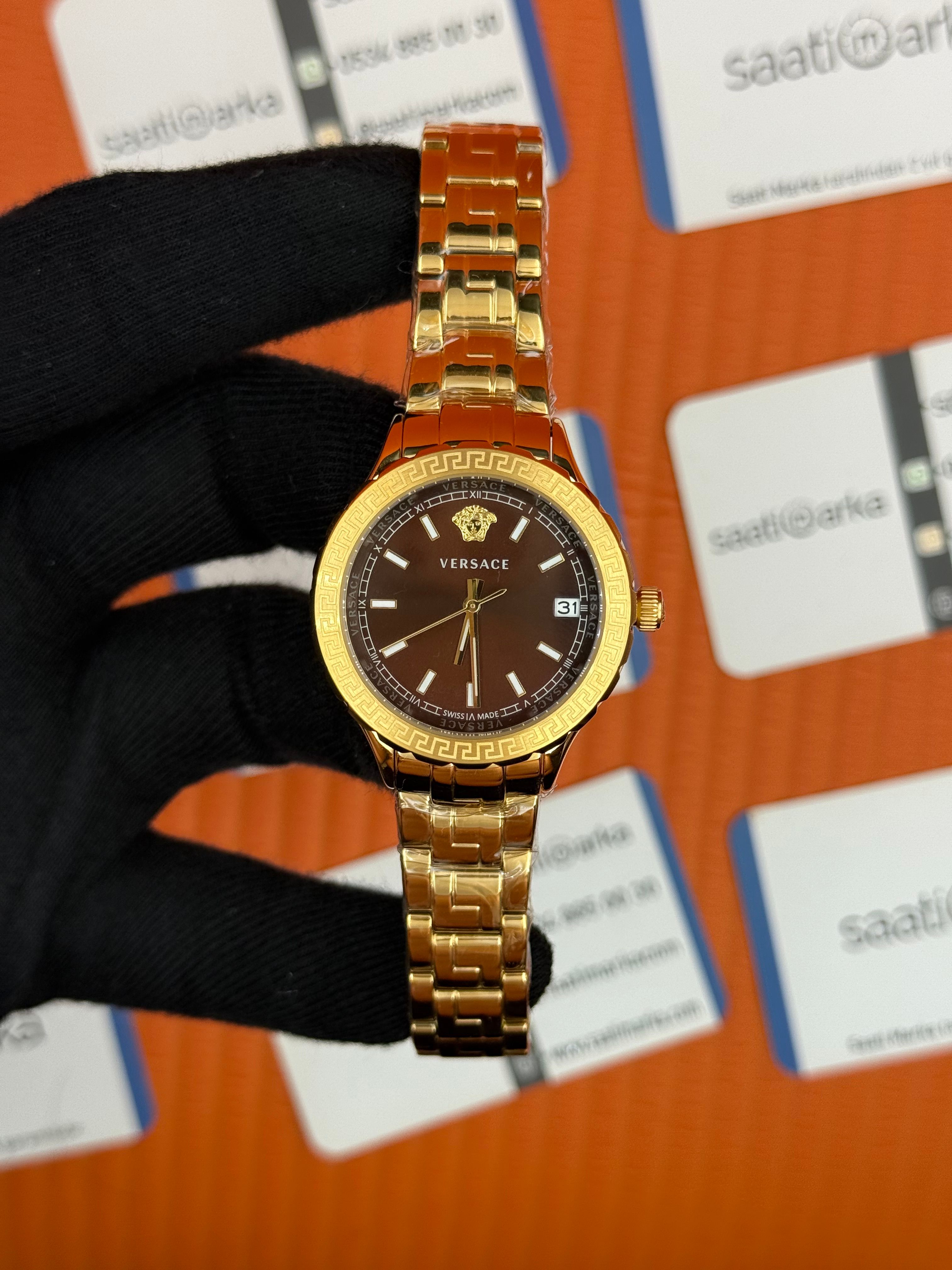 VERSACE kahverengi kadran gold kasa kordon kadın kol saati
