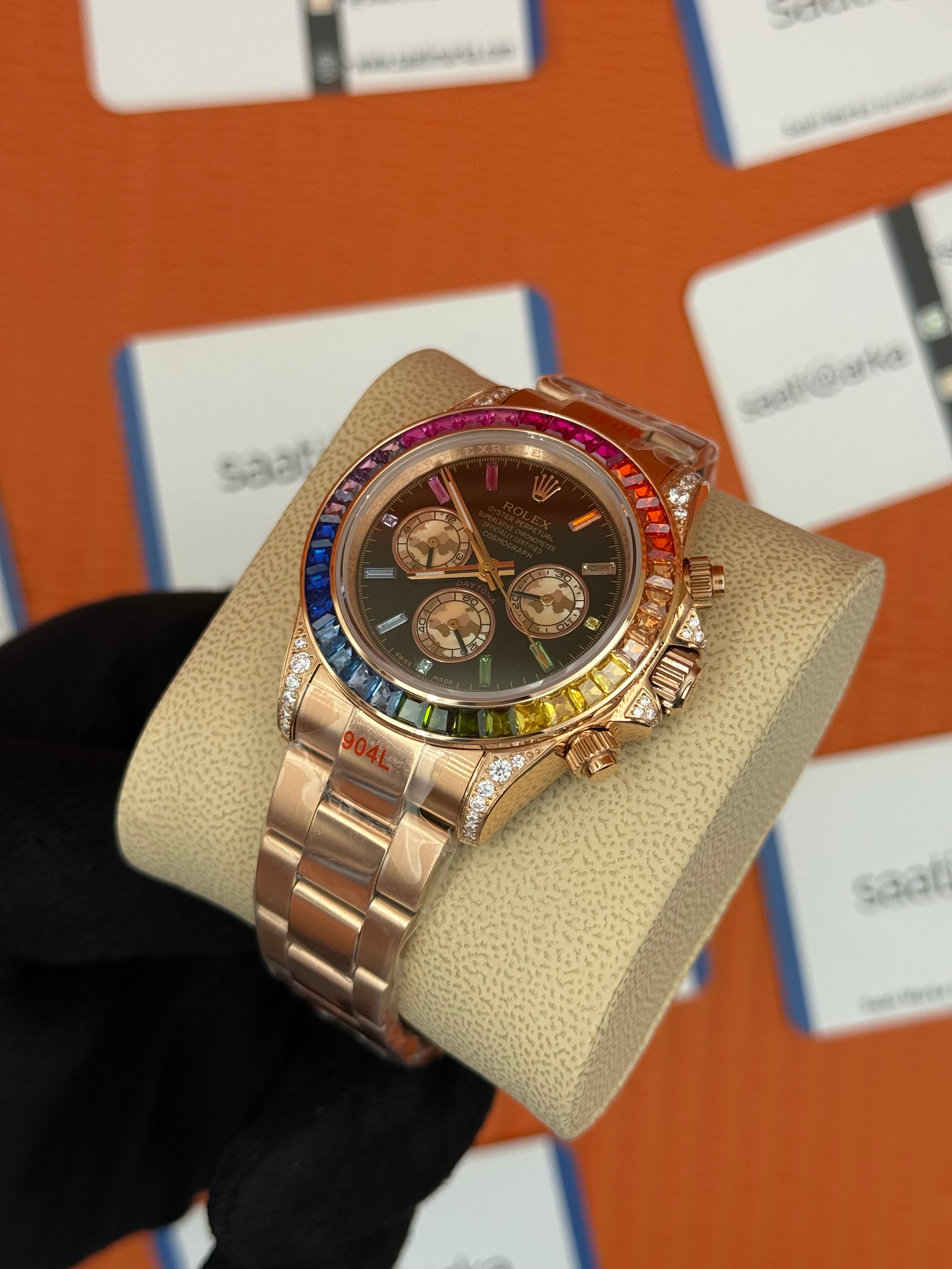 ROLEX Daytona rainbow black dial rose kasa-kordon