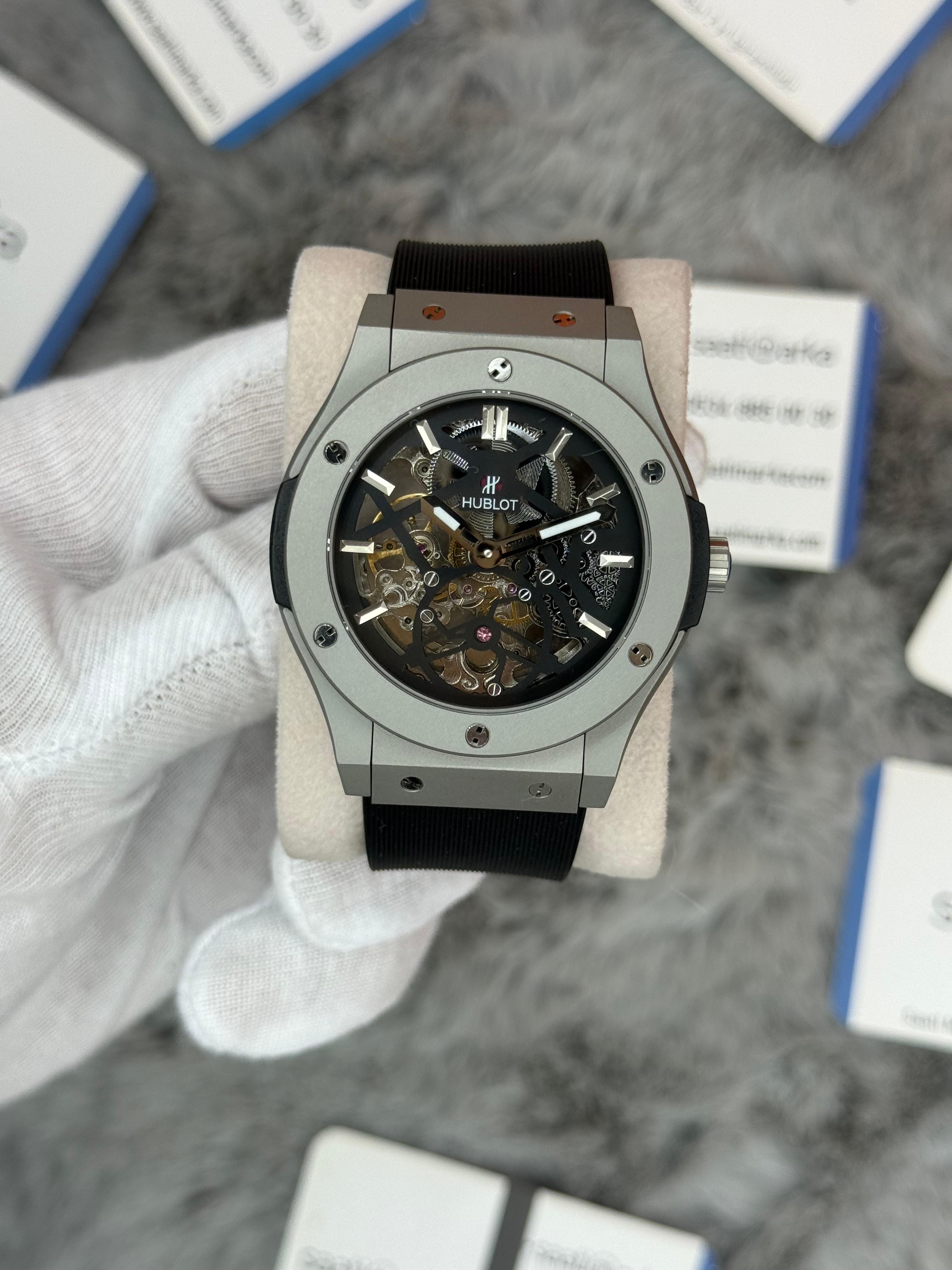 HUBLOT big bang tourbillon 41mm silver kasa siyah kauçuk kordon erkek kol saati