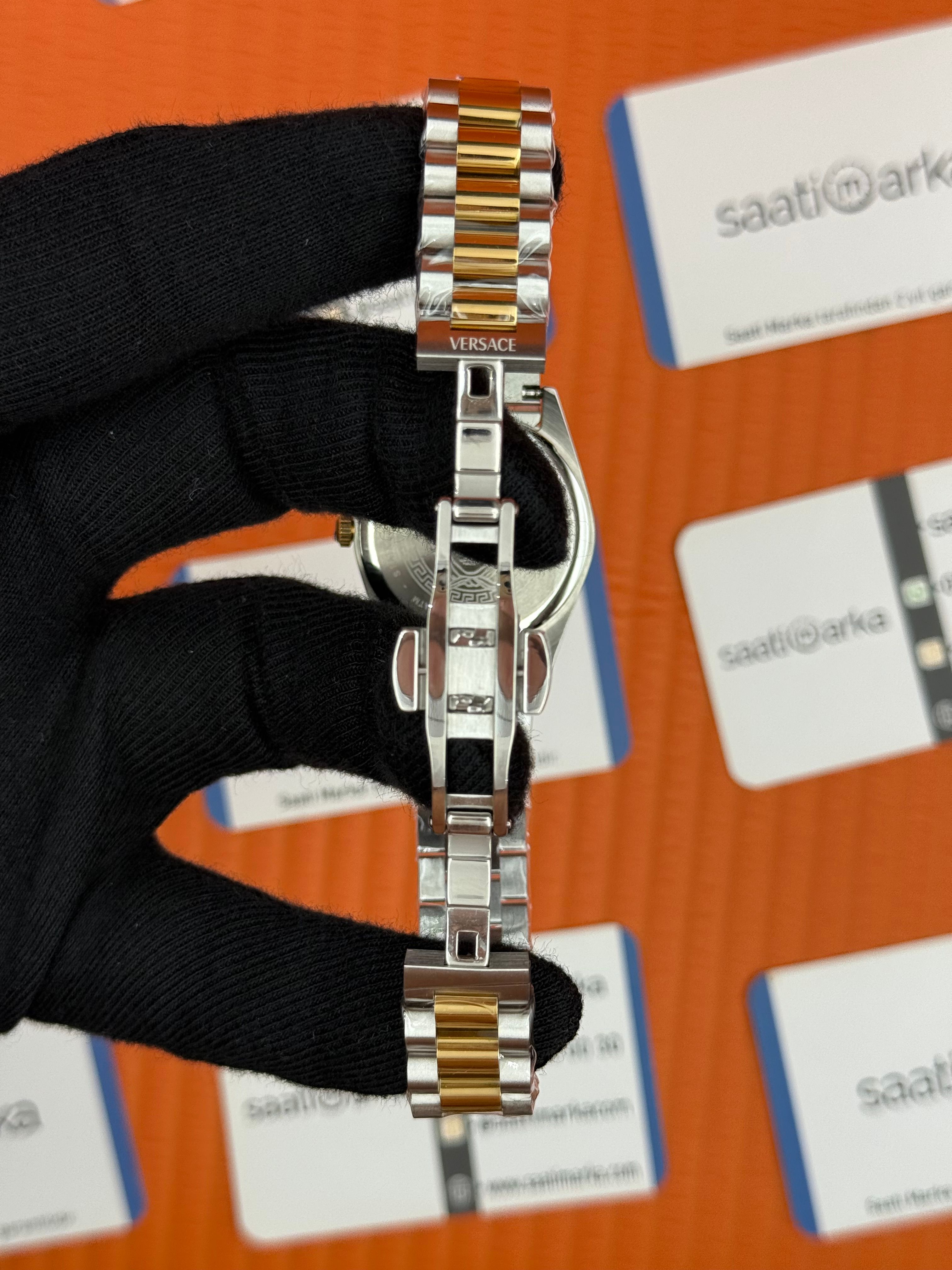 VERSACE mavi kadran gold silver kasa kordon kadın kol saati