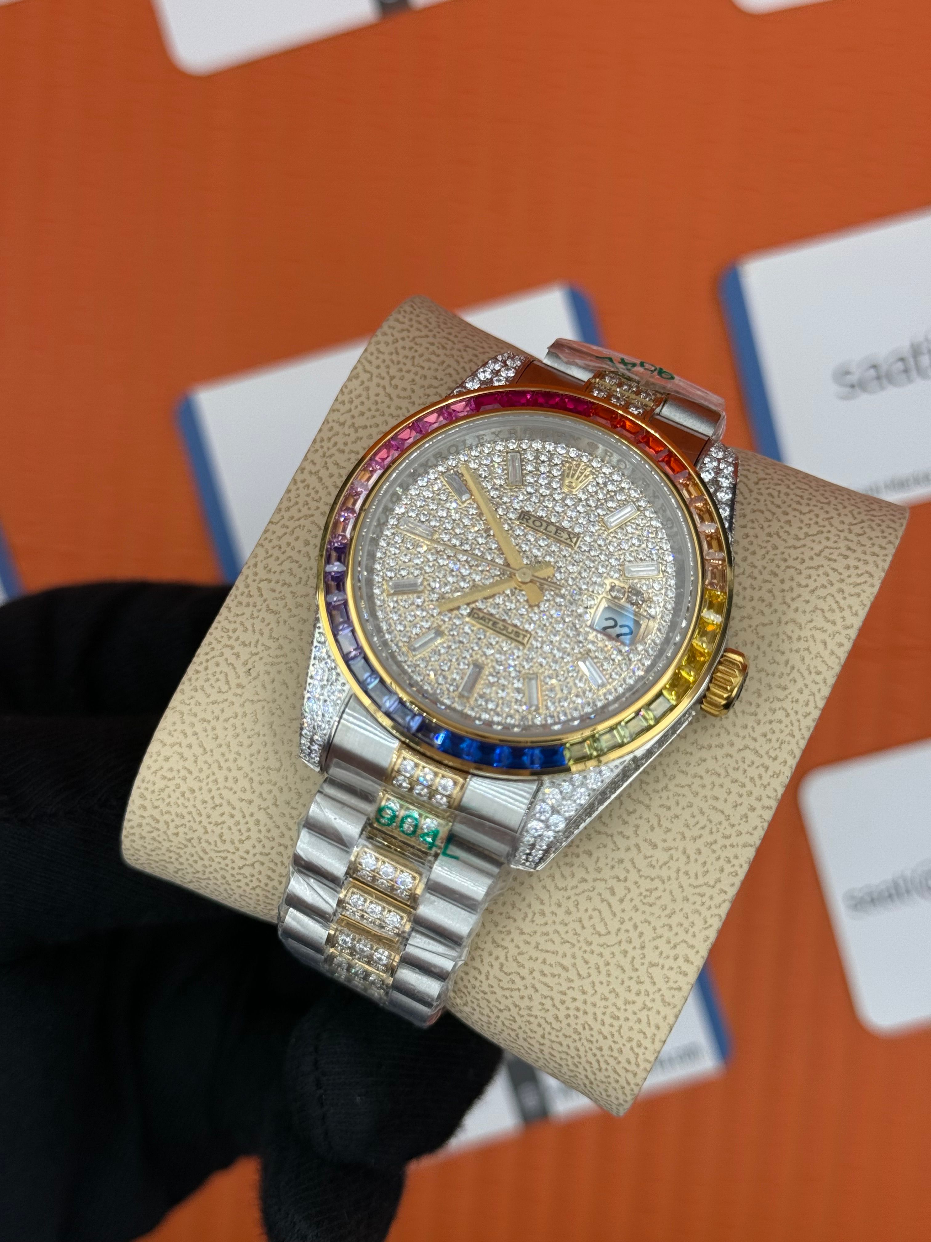 ROLEX Datejust taşlı kasa kordon gold silver 