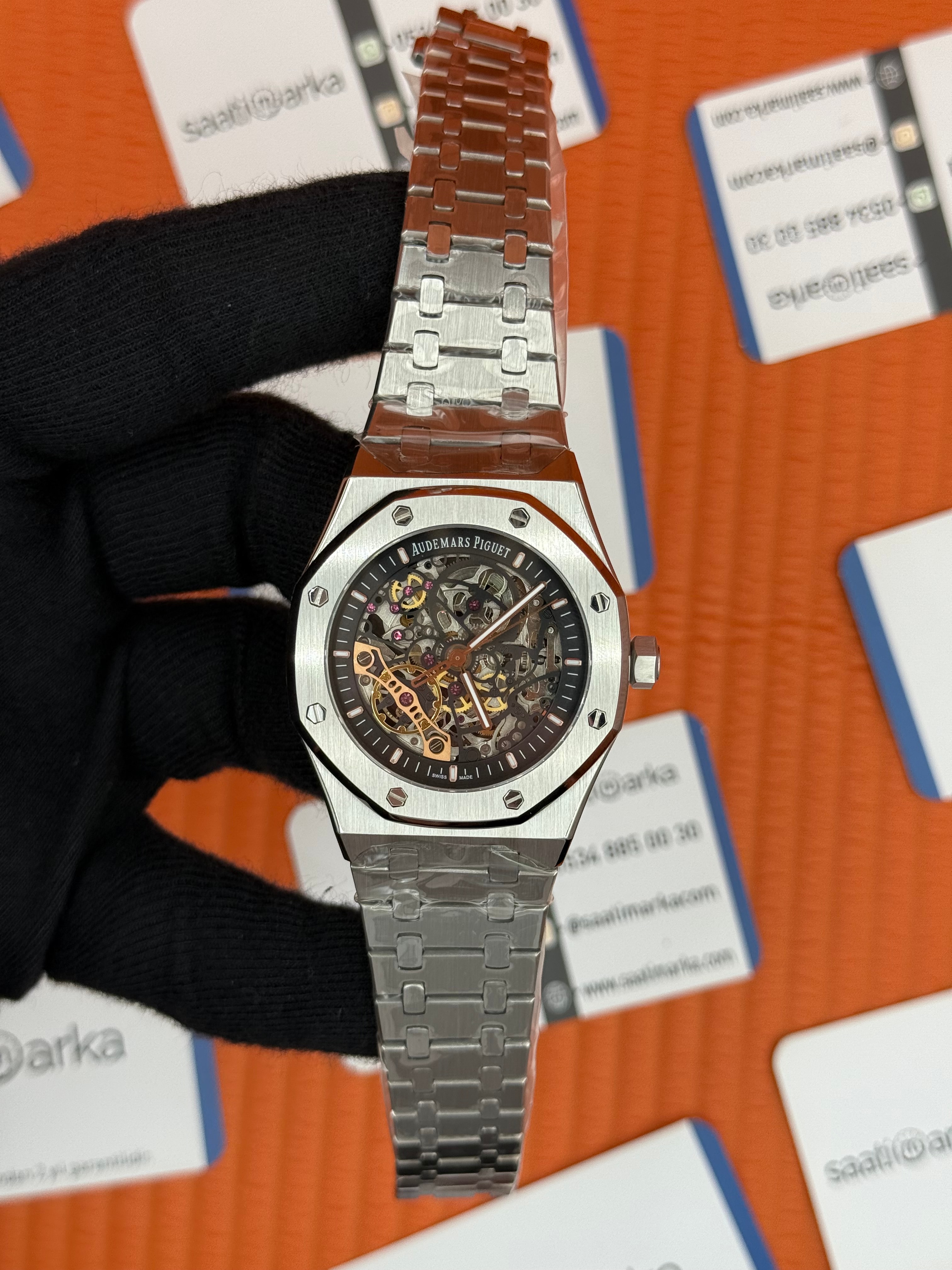 AUDEMARS PİGUET ROYAL OAK  SKELETON SİYAH KADRAN SİLVER KASA-KORDON