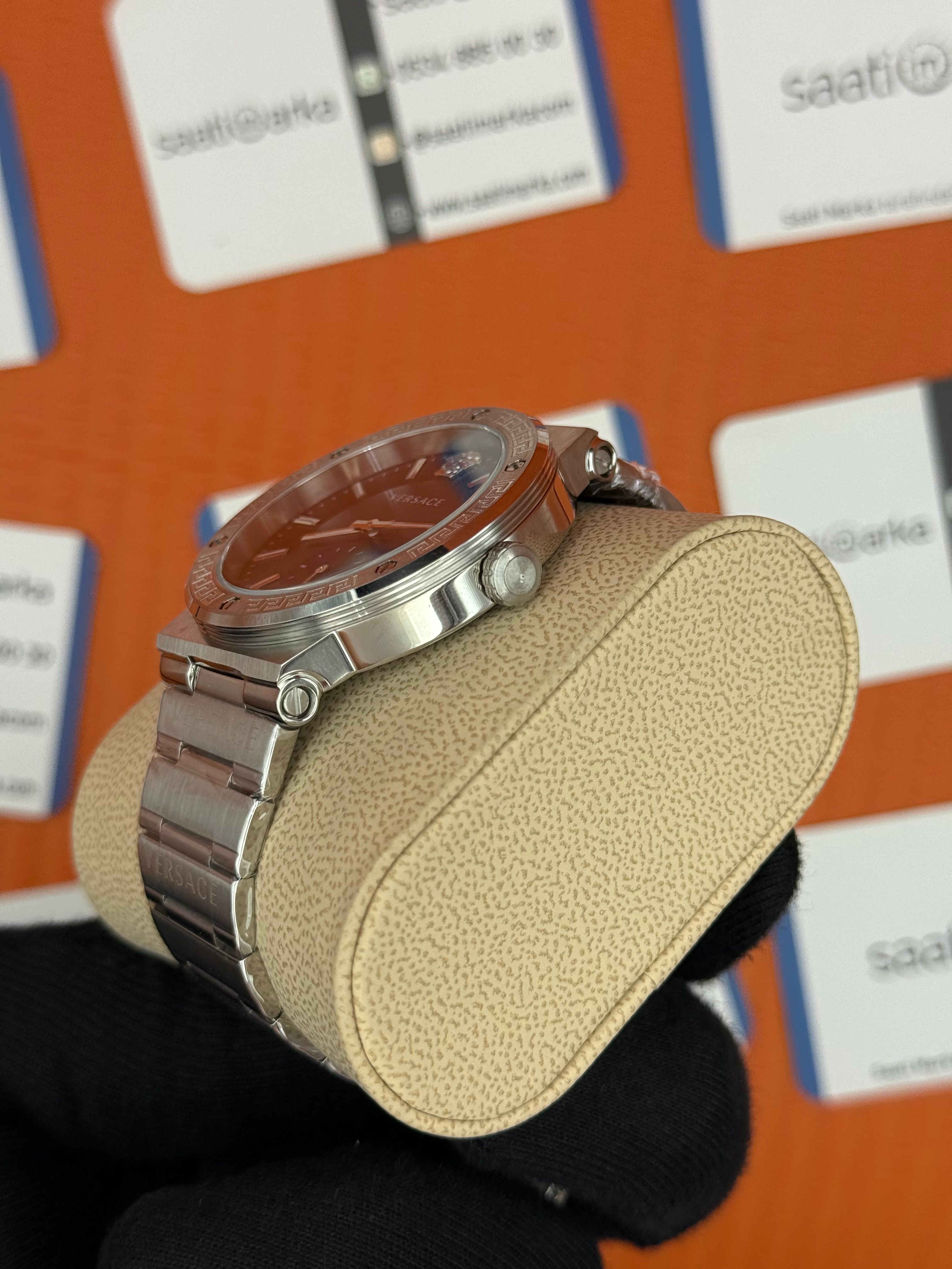 VERSACE mavi kadran silver kasa kordon erkek kol saati