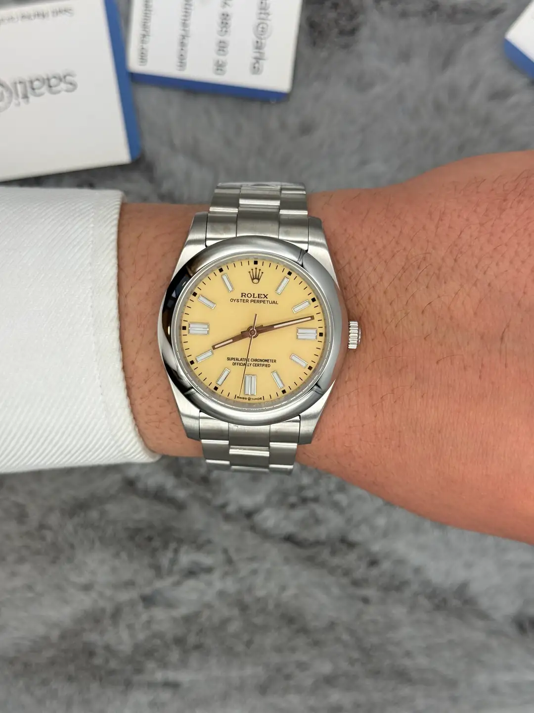 ROLEX oyster perpetual bej kadran silver kasa kordon erkek kol saati