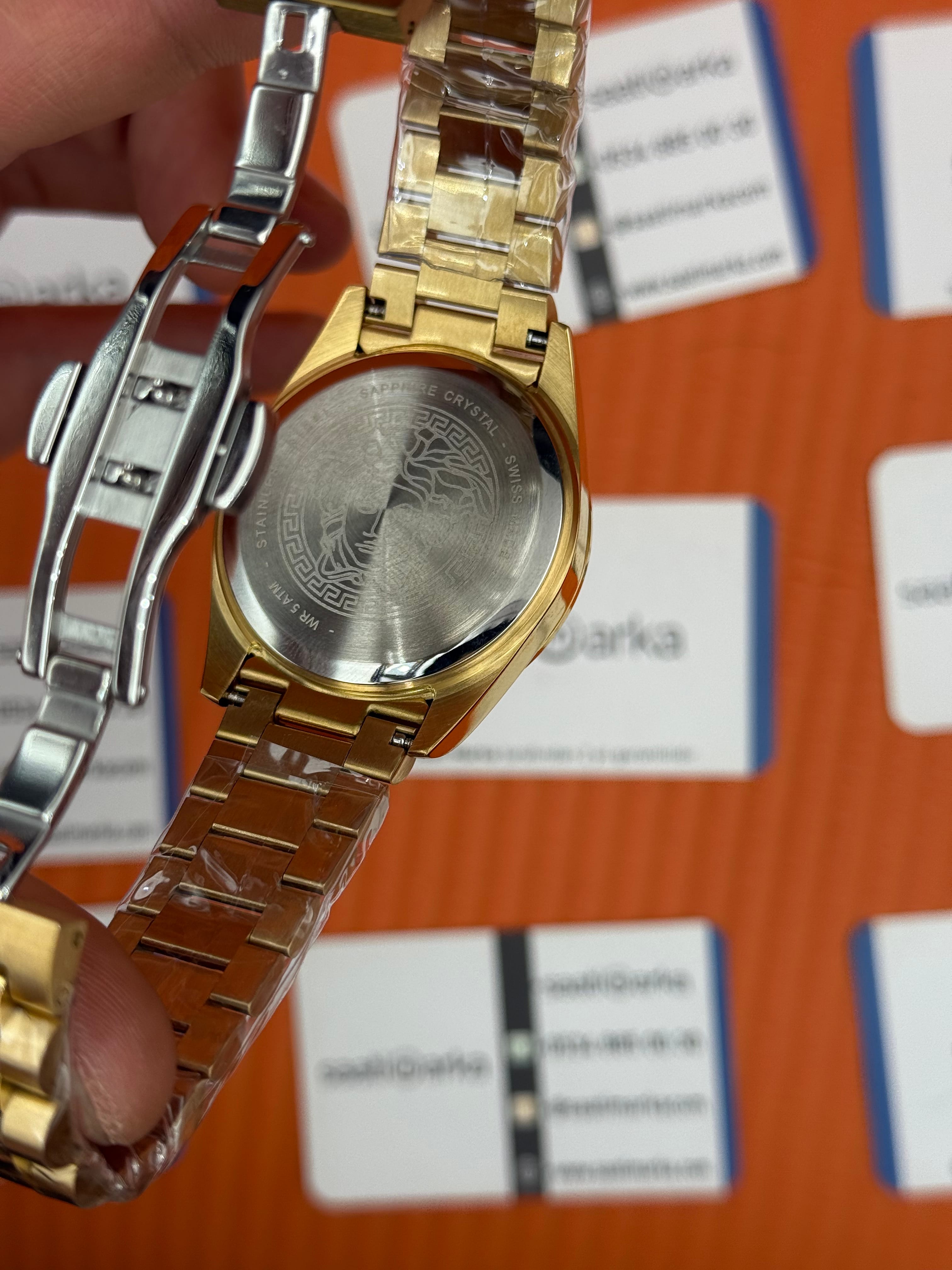 VERSACE 40mm yeşil kadran gold kasa kordon erkek kol saati