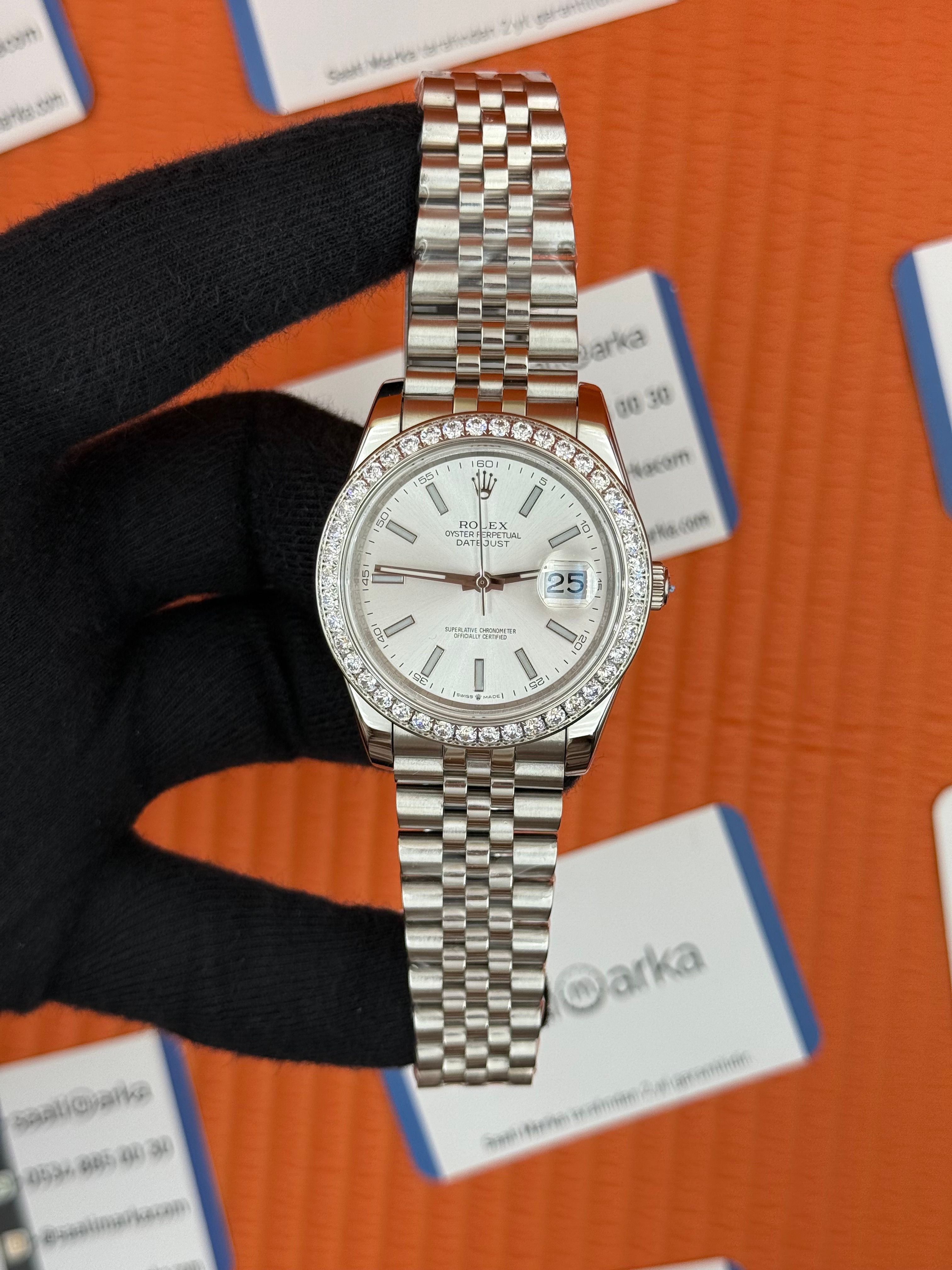 ROLEX Datejust taşlı bezel white dial silver jubilee kordon