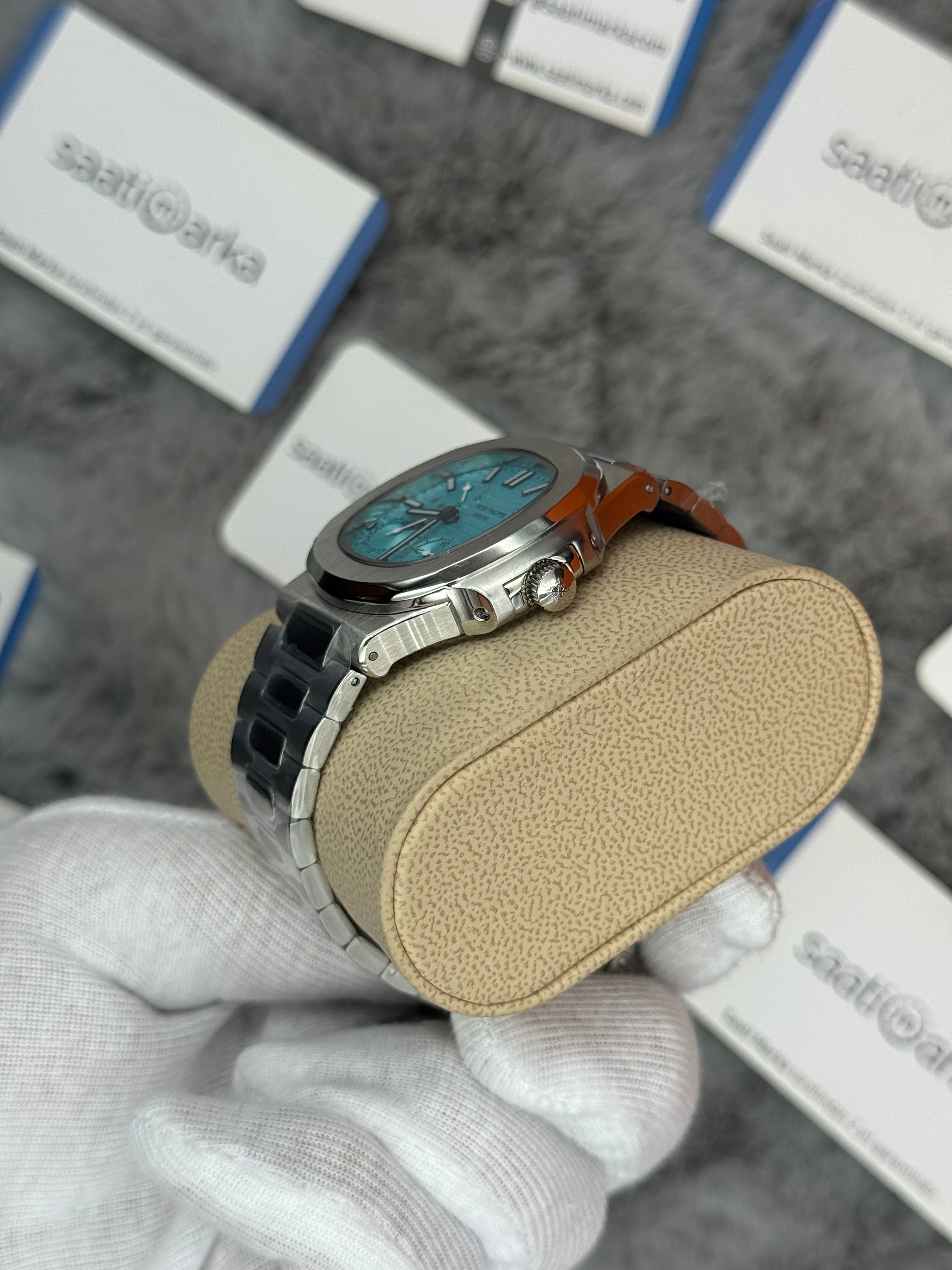 PATEK PHİLİPPE nautilus moontphase 5712 turkuaz kadran silver kasa kordon 40mm erkek kol saati