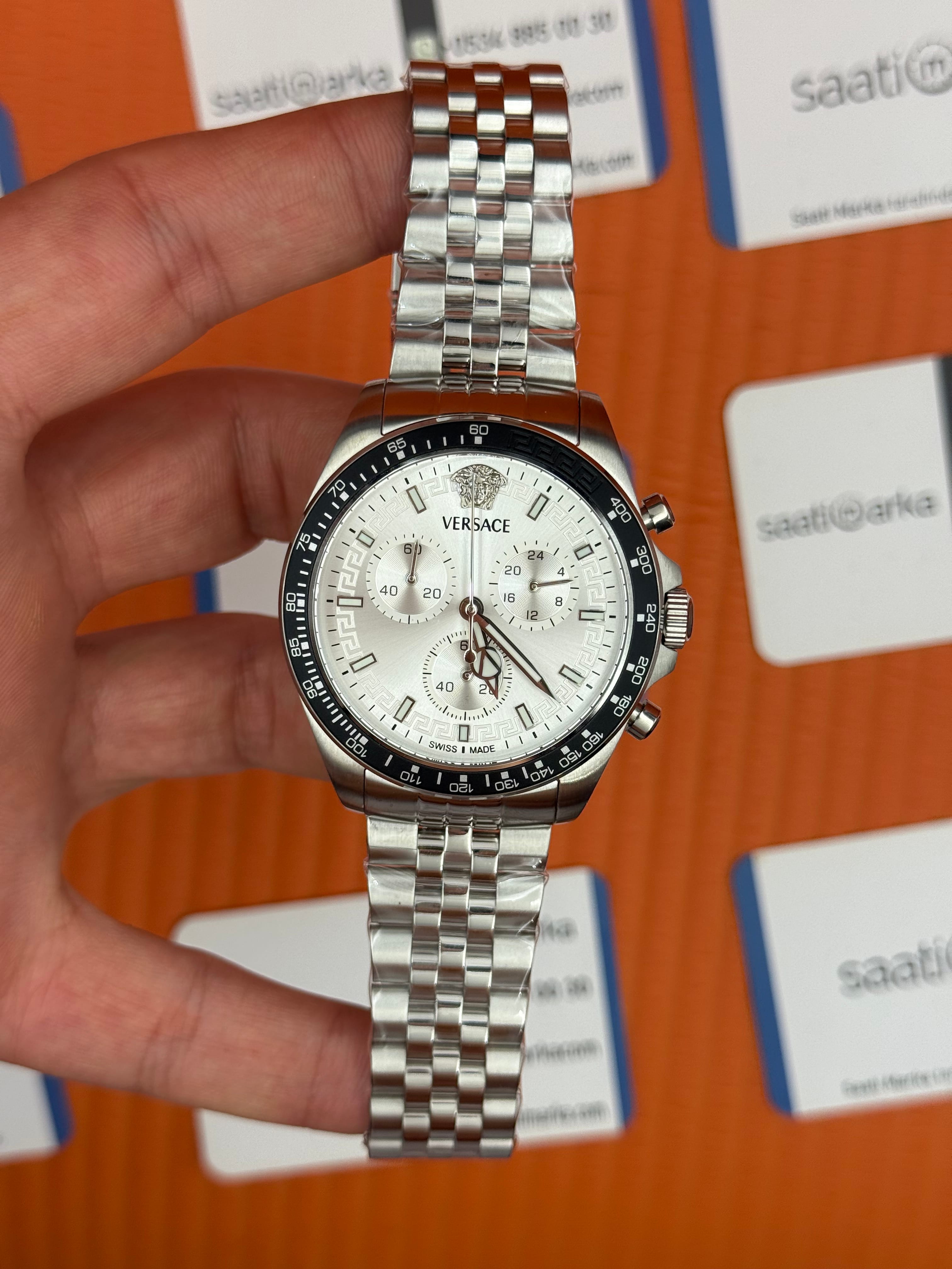 VERSACE beyaz kadran silver kasa kordon jubilee erkek kol saati