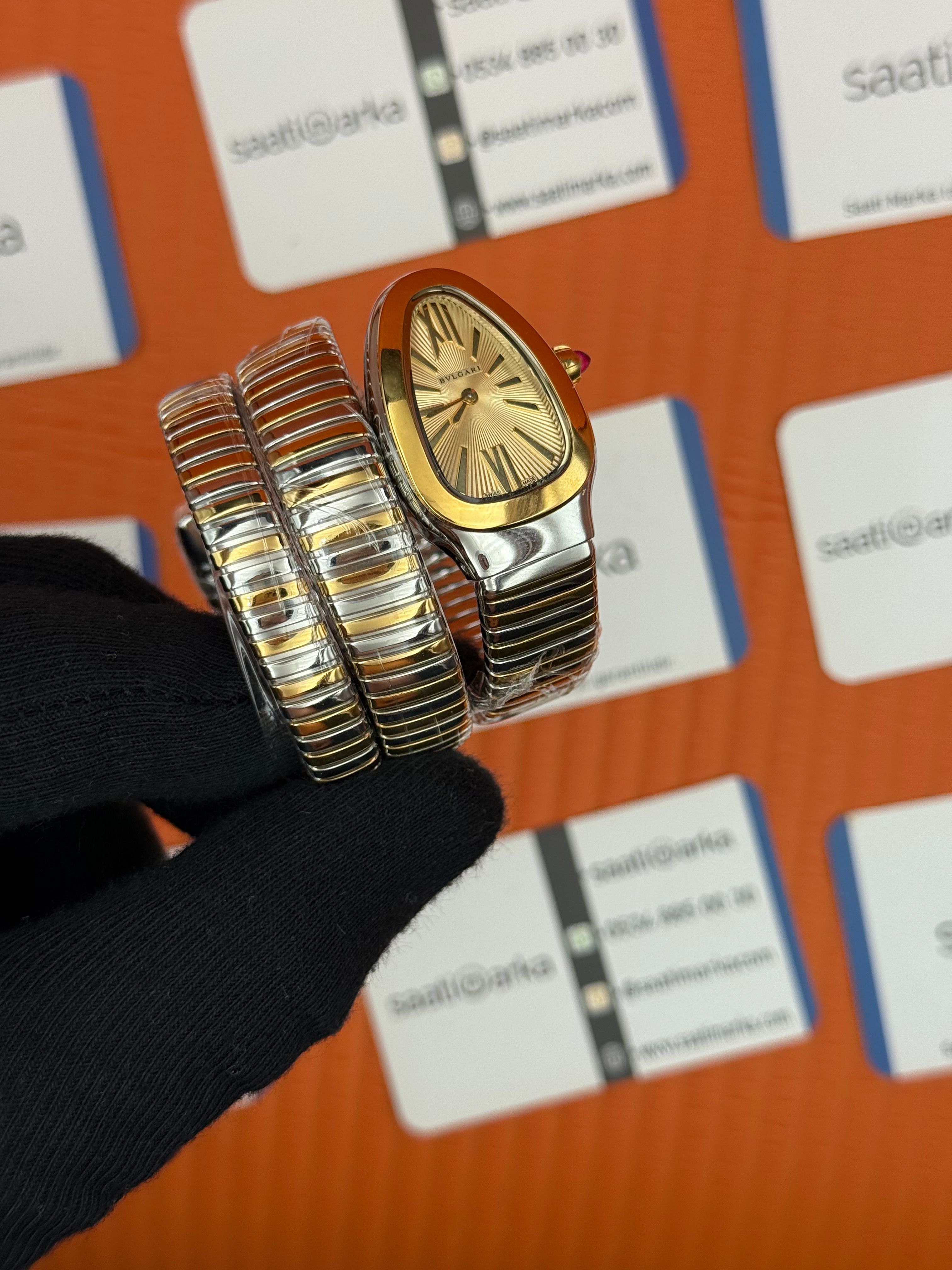BVLGARİ serpenti çift sarma gold silver kordon şampanya kadran kadın kol saati
