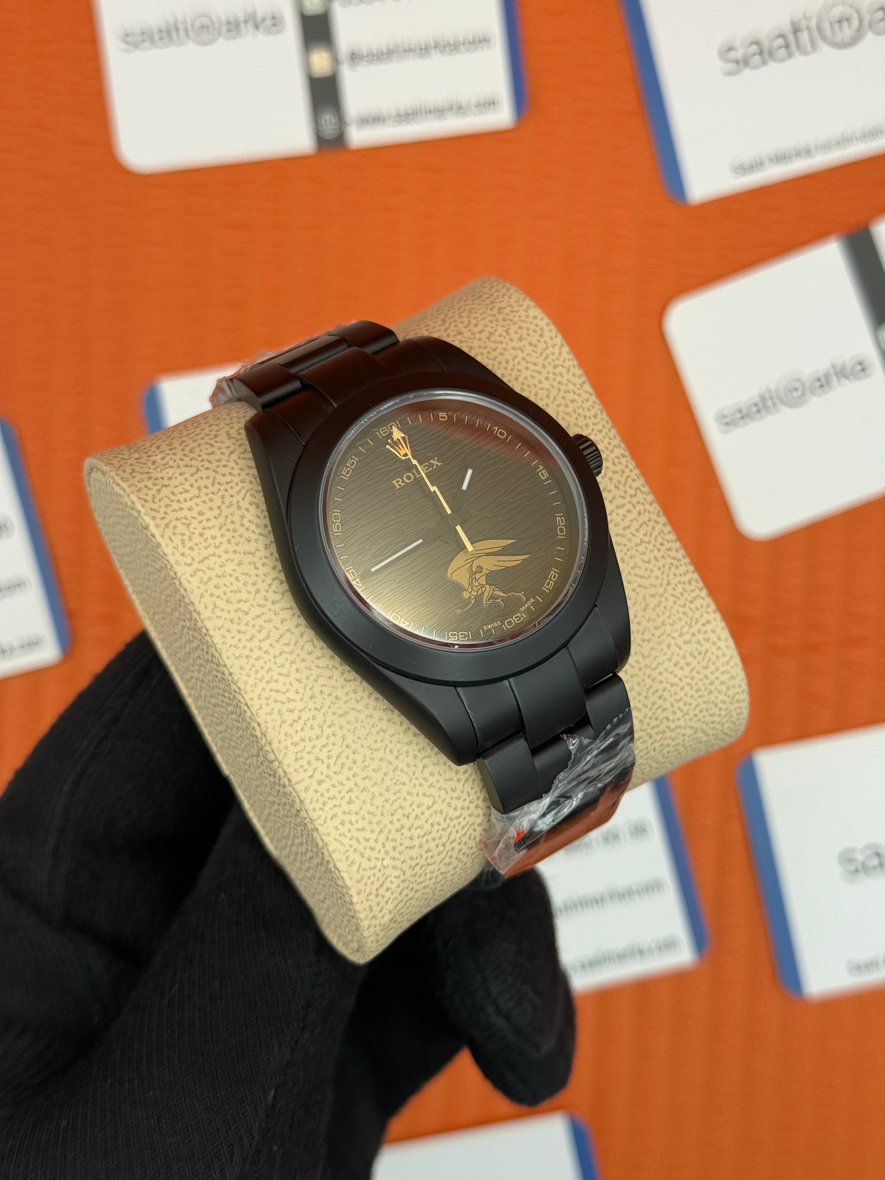 ROLEX Milgaus mat siyah çelik kasa-kordon 