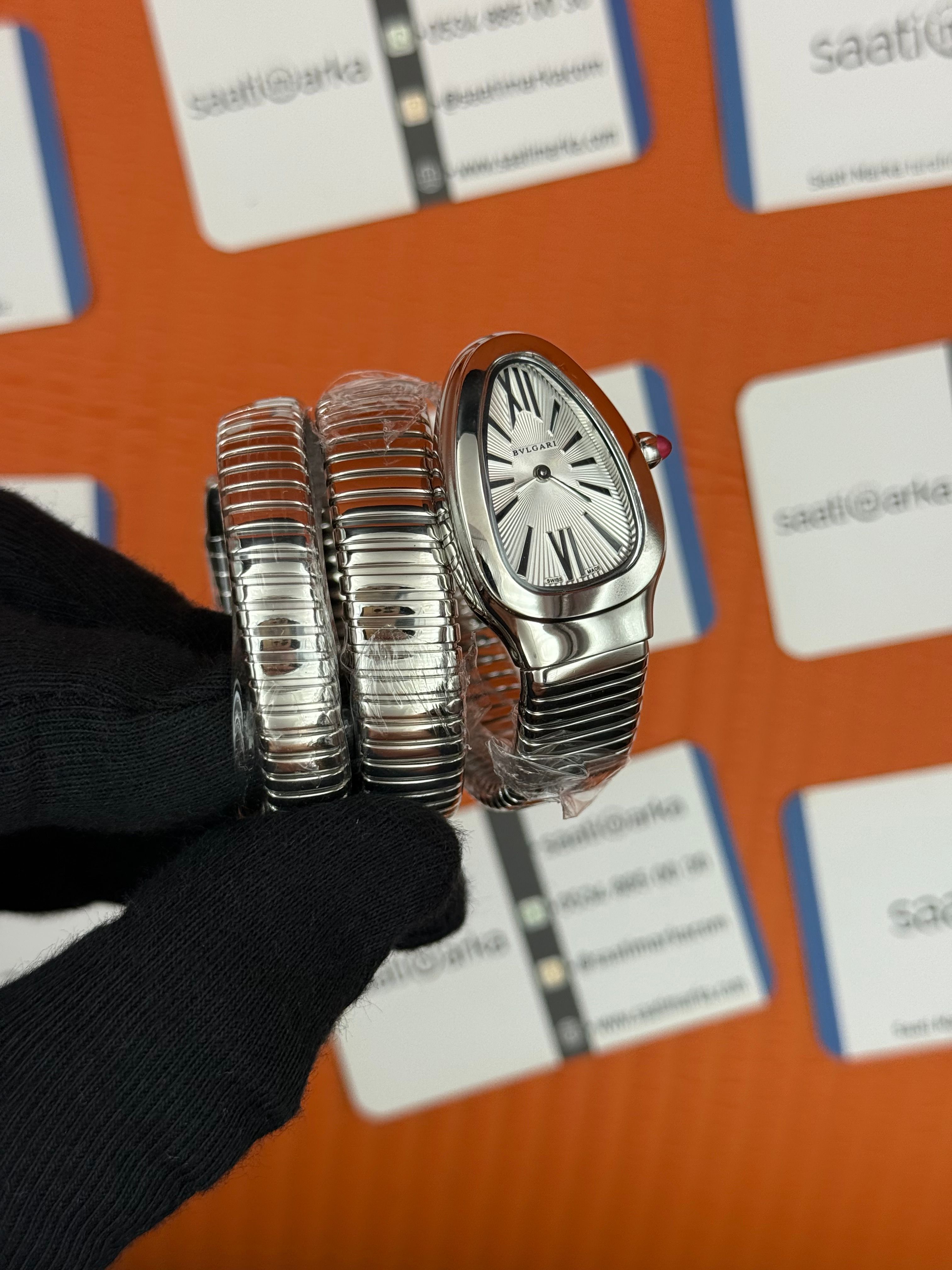 BVLGARİ serpenti çift sarma silver kordon beyaz kadran kadın kol saati