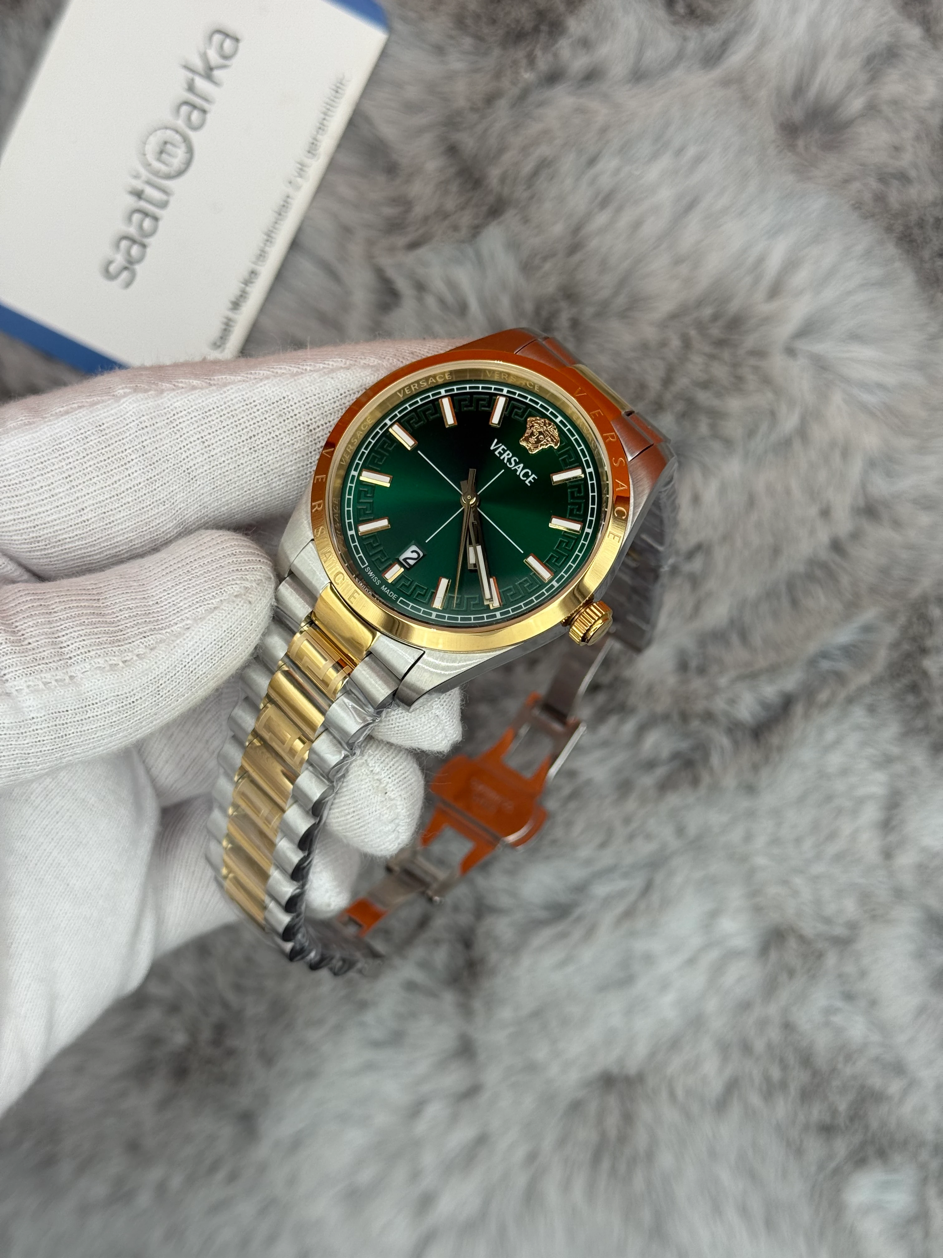VERSACE 40MM YEŞİL KADRAN GOLD SİLVER KASA KORDON ERKEK KOL SAATİ