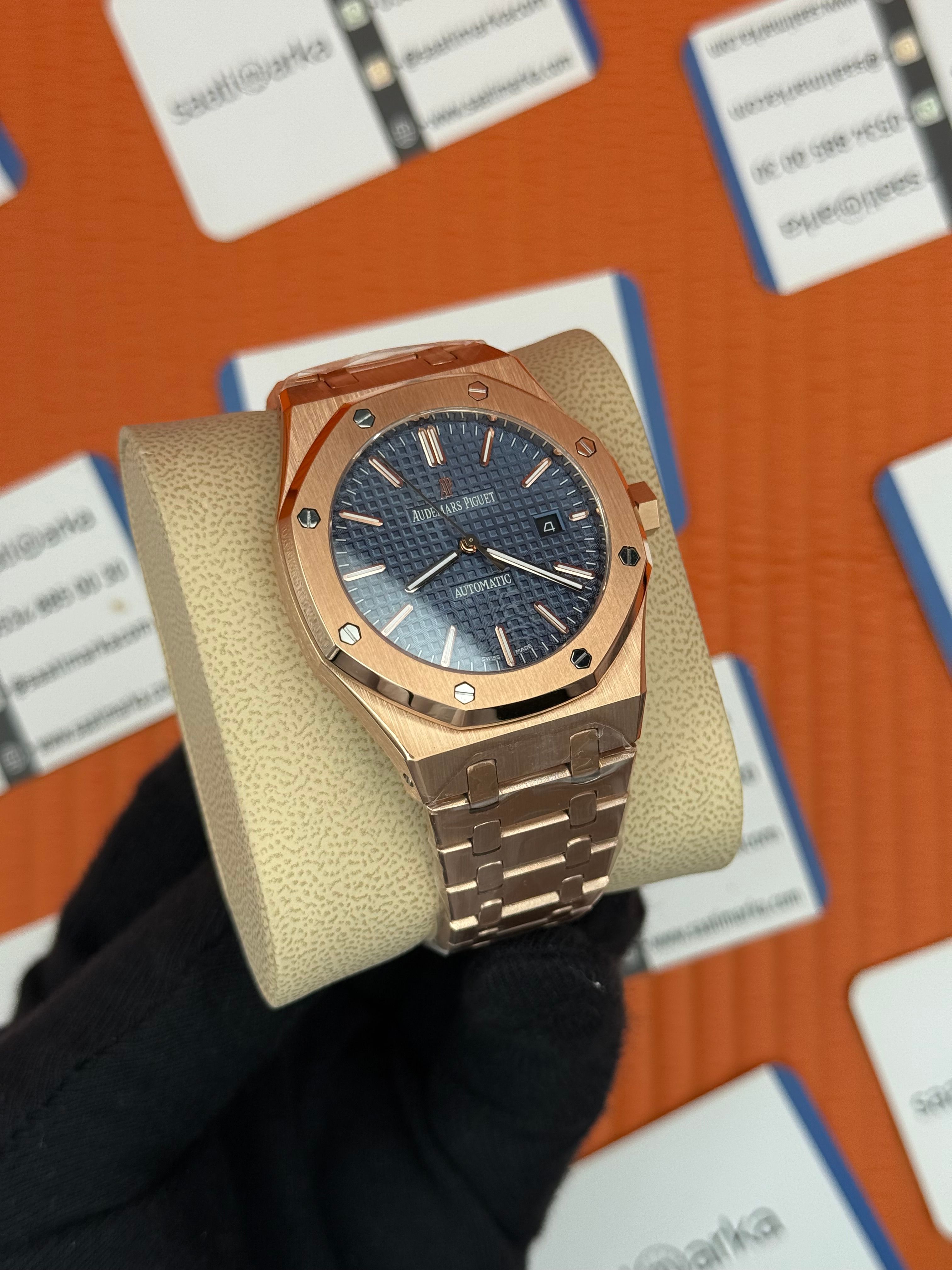 AUDEMARS PİGUET ROYAL OAK MAVİ KADRAN ROSE KASA KORDON OTOMATİK MEKANİZMA 