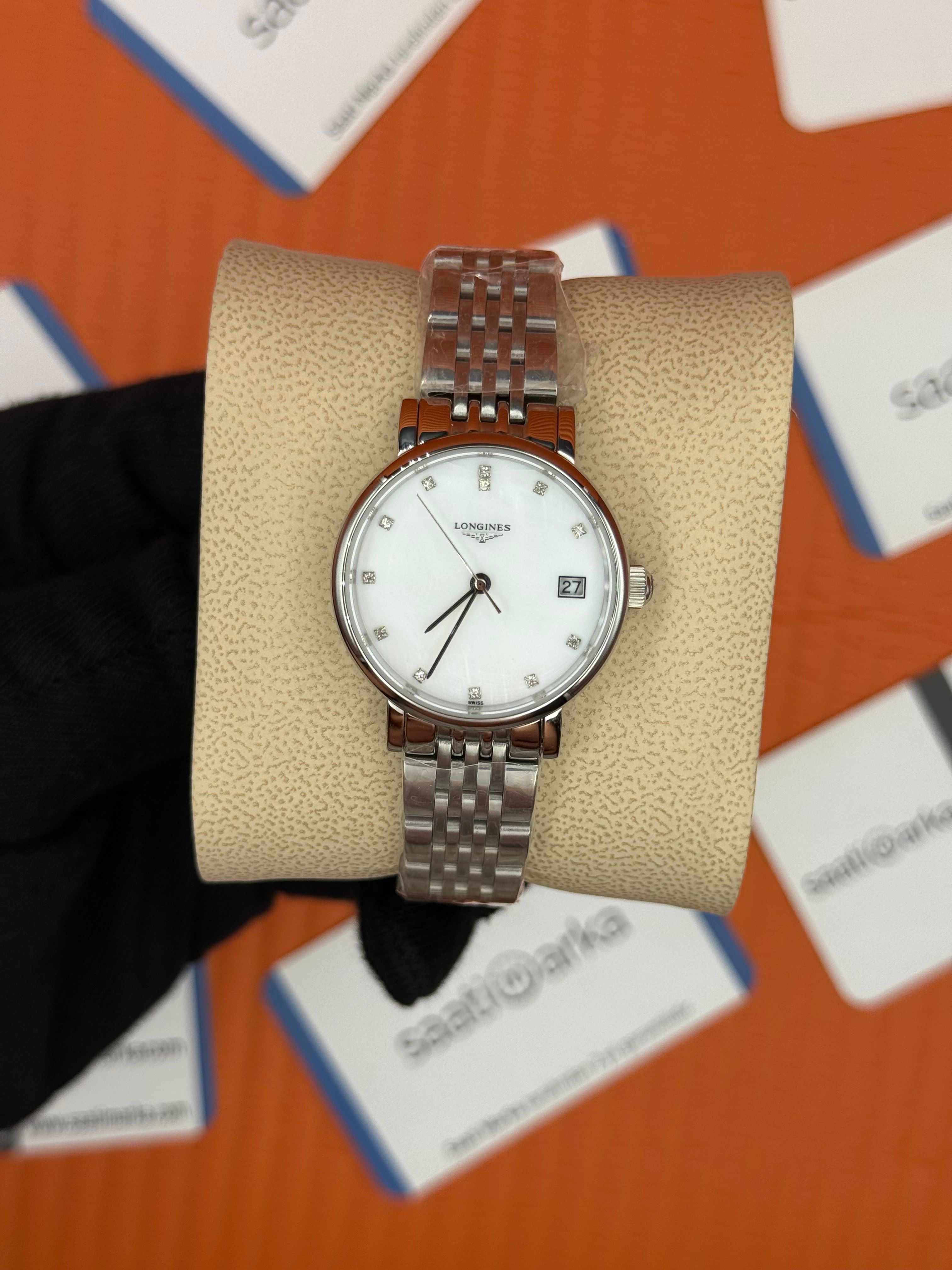 LONGINES L480094876 beyaz baget taşlı kadran silver kasa kordon