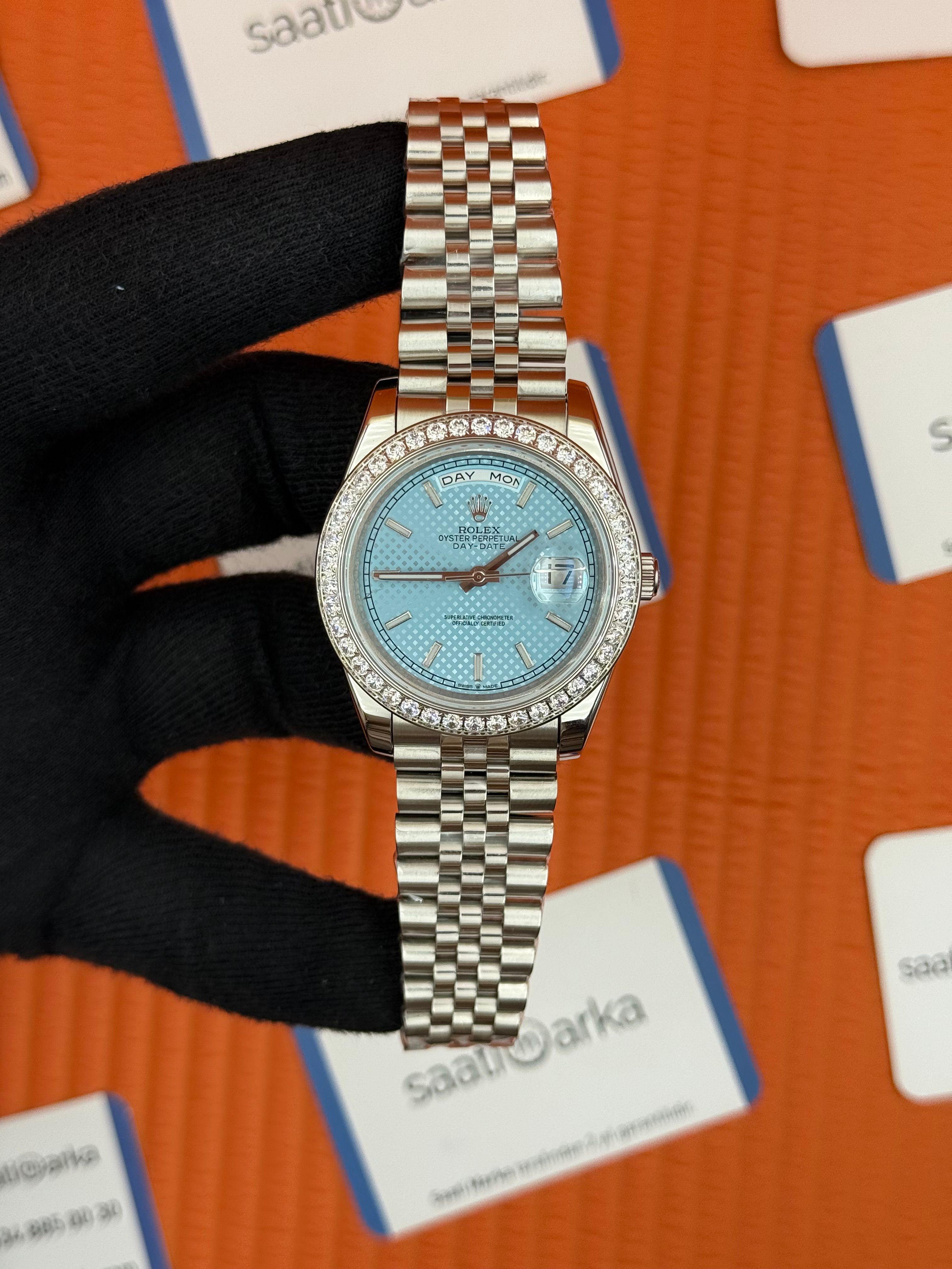 ROLEX Day Date taşlı bezel turkuaz noktalı kadran jubilee kordon